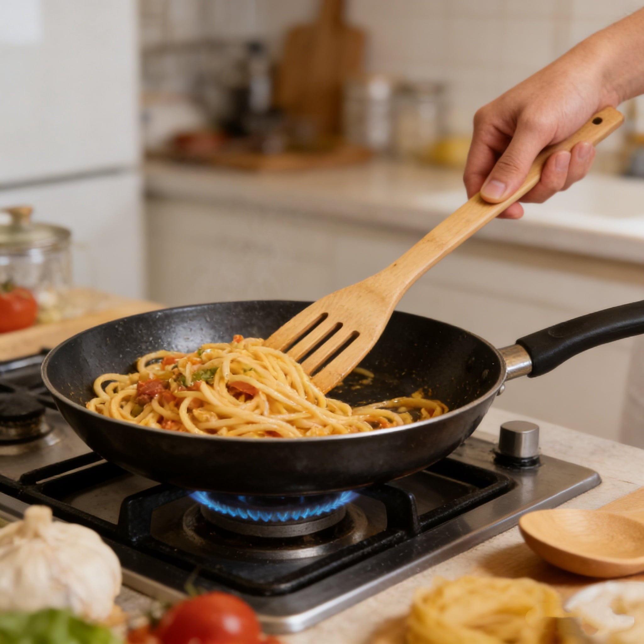 6 Piece Bamboo Cooking Utensil Set - Heat Resistant Non-Stick Safe Kitchen Utensils for Cooking, Baking, Serving Product Highlights - Image 4