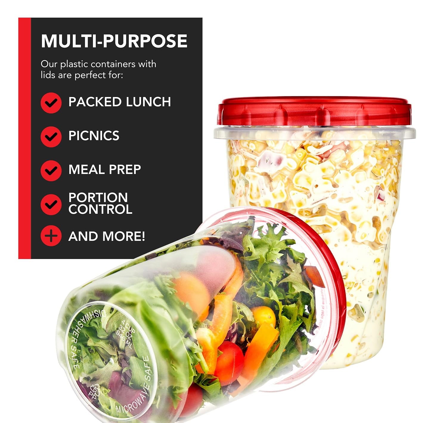 32oz Plastic Containers with Red Twist Top Lids (6 Pack) Quart Freezer Containers for Leftovers, Airtight Reusable So... - Image 4