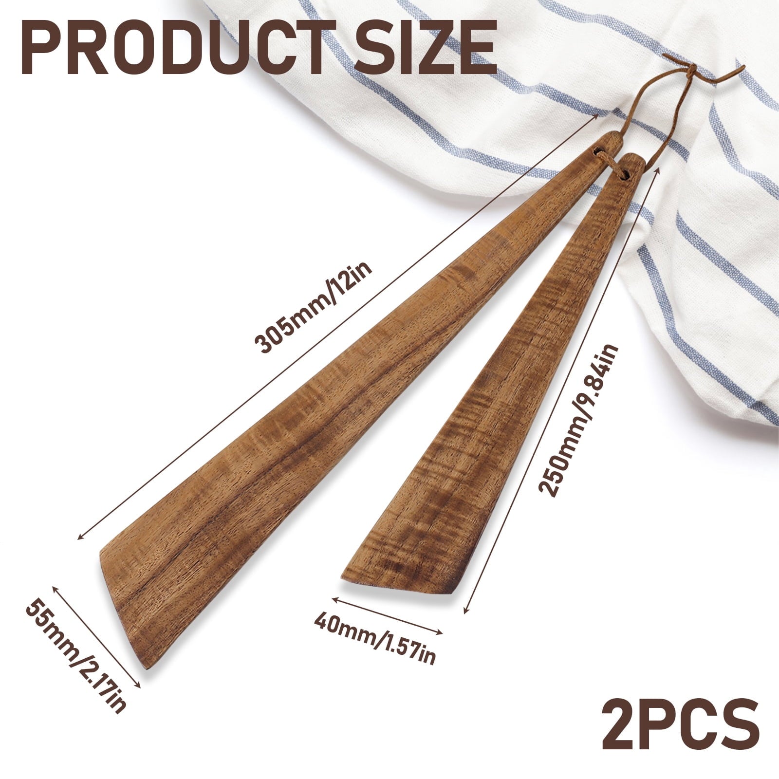 2 12" & 10" Teak Wood Spatula Set, Flat Wooden Spatula Turner, Small Wood Egg Flipper Utensils Cookware for Cooking S... - Image 2