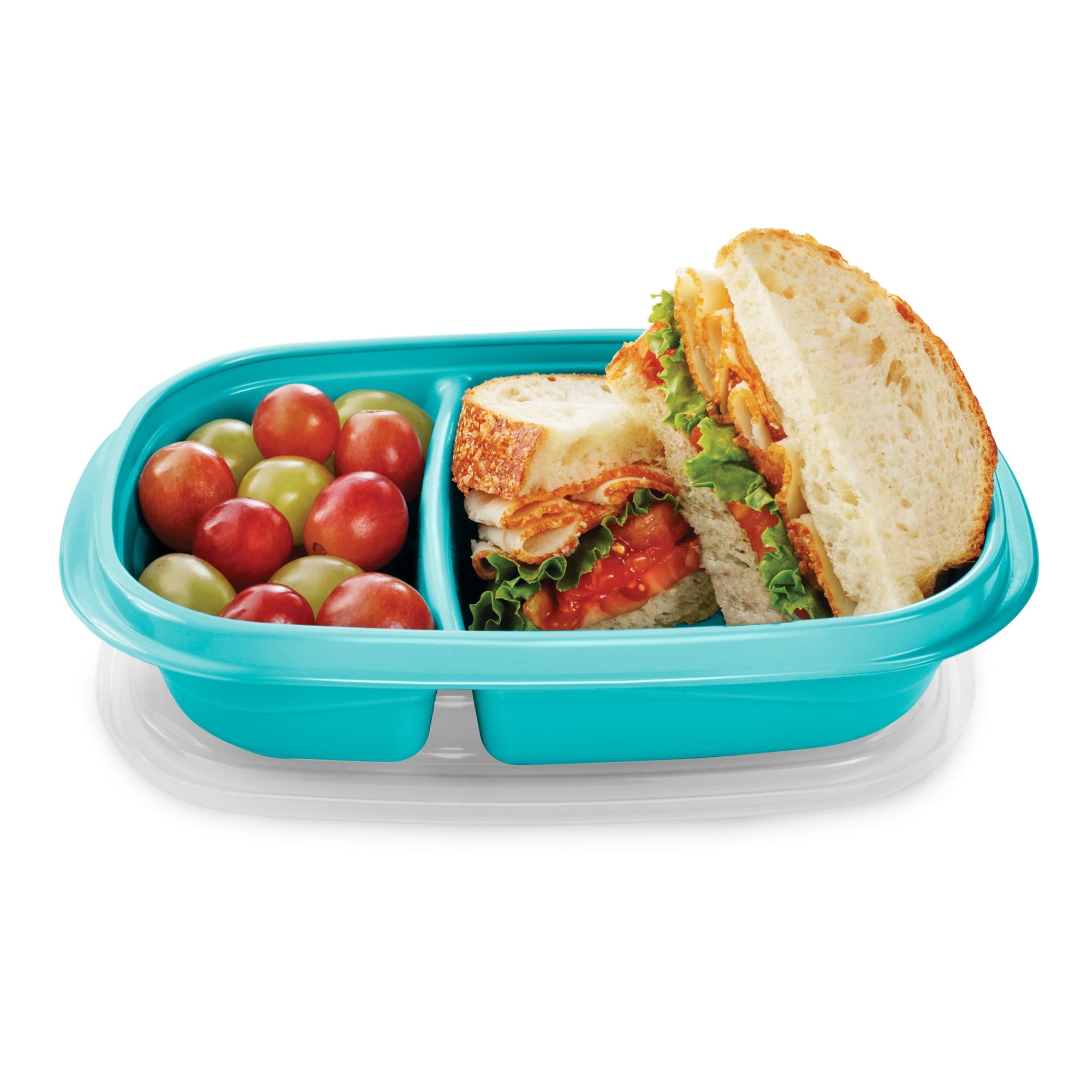 On the Go Food Storage and Meal Prep Containers, 3.7 Cup Divided Rectangle, 3-Pack, Teal Splash - Image 2