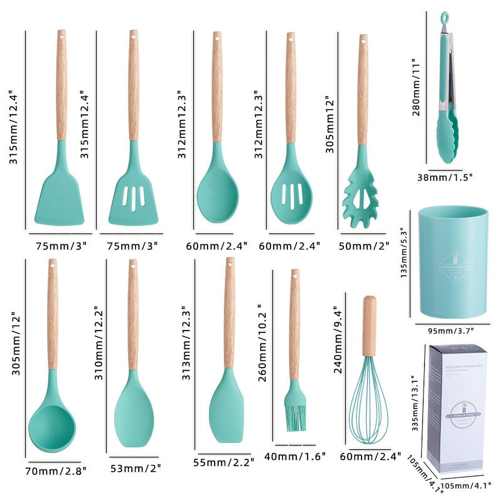 12 Piece Silicone Cooking Utensils Set Non-Stick Cutlery Set Food Grade Silicone Kitchenware Wooden Handle Baking Too... - Image 2