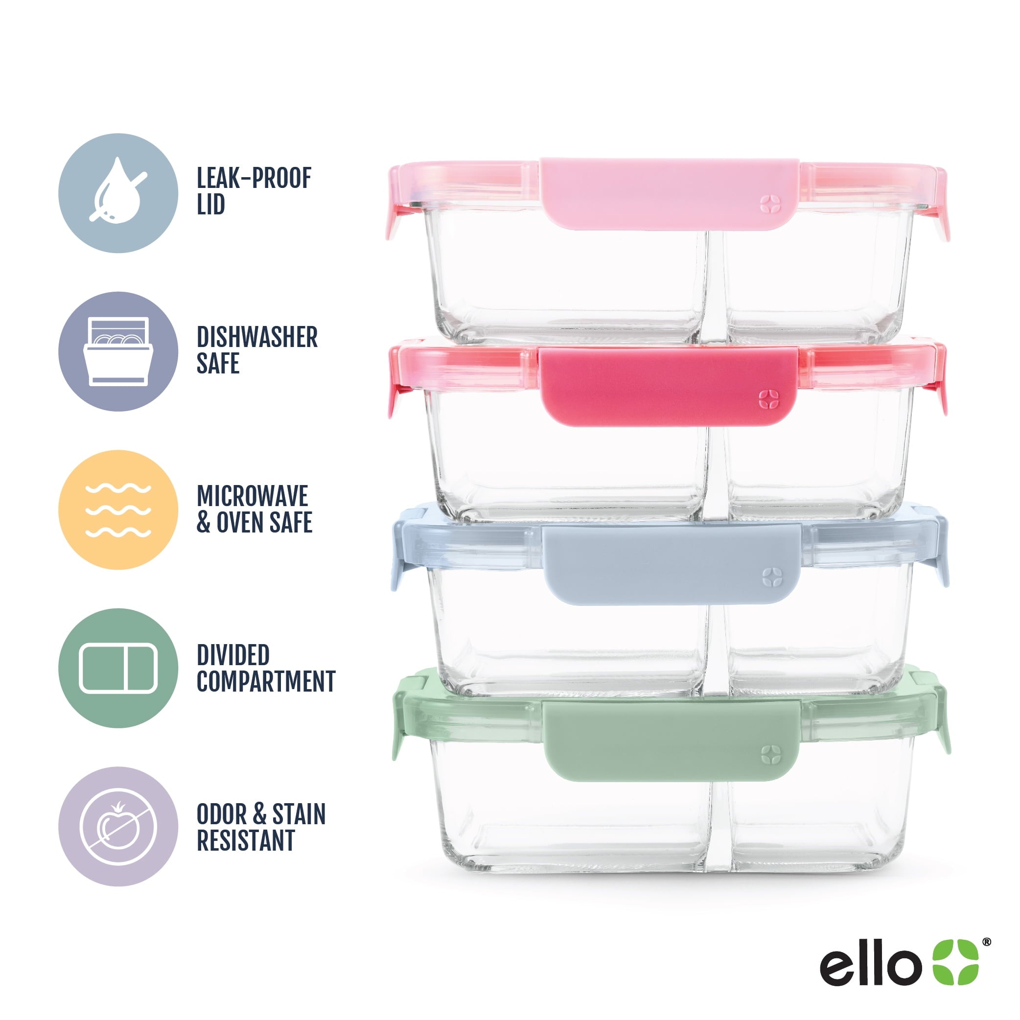 Ello Color Lock 8pc 3.4 Cup Divided  Glass Meal Prep Set - Image 5