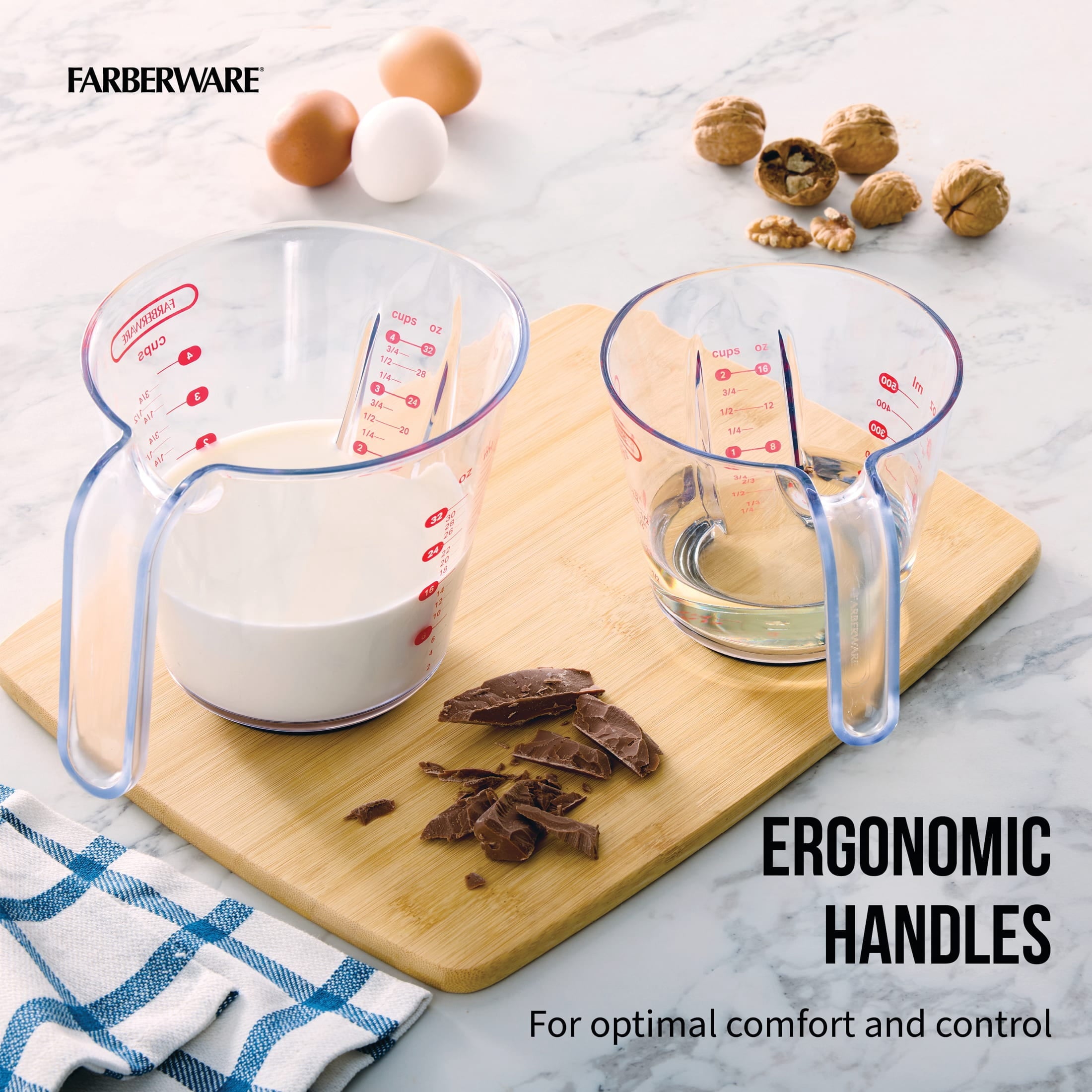 Professional Set of 2 Nesting Measuring Cups with Easy-Read Design, Clear - Image 2