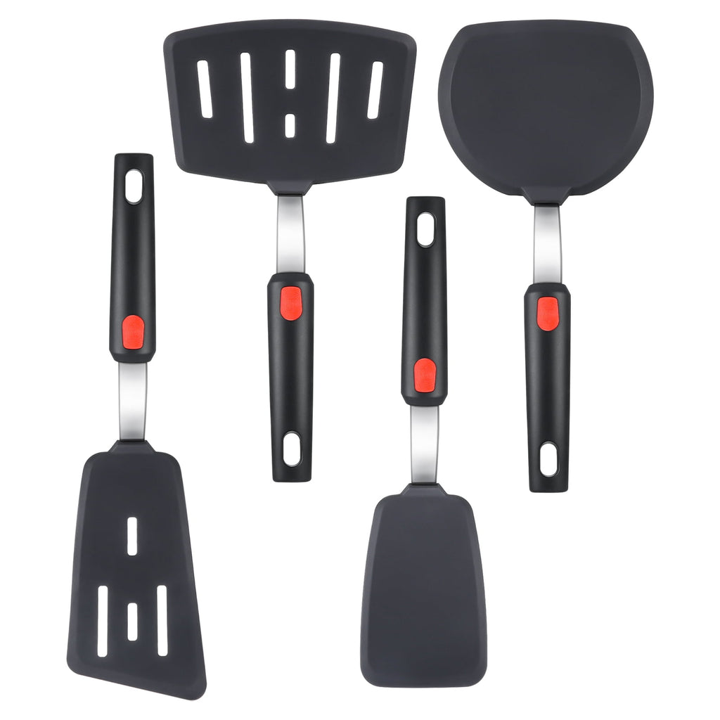 4-Pack Resistant Silicone Spatula Set - Safe Nonstick Kitchen Utensils for Cooking, Free Rubber Turner for Eggs, Panc... - Image 6