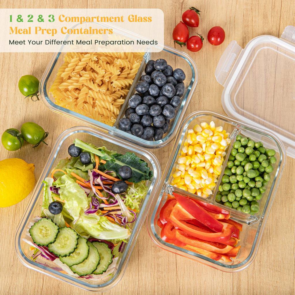 Glass Food Storage Container with Lids, 3 Pack 34 Oz Meal Prep Containers, 1 & 2 & 3 Compartment Lunch Container, Air... - Image 6