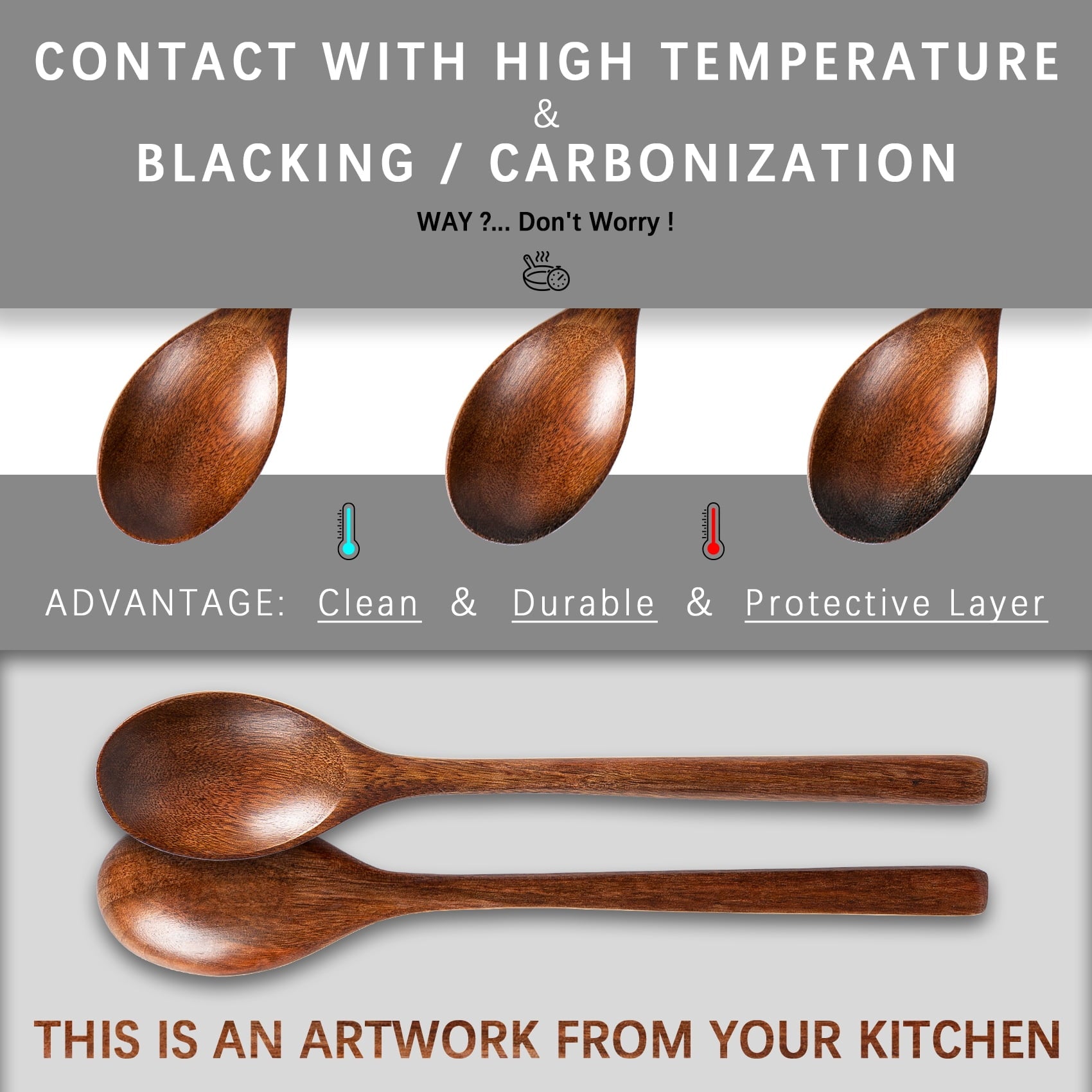7 PCS Wooden Spoons for Cooking, 9.3 Inch Wooden Spoons for Eating Mixing Stirring Tasting Baking, Long Handle Spoons... - Image 5