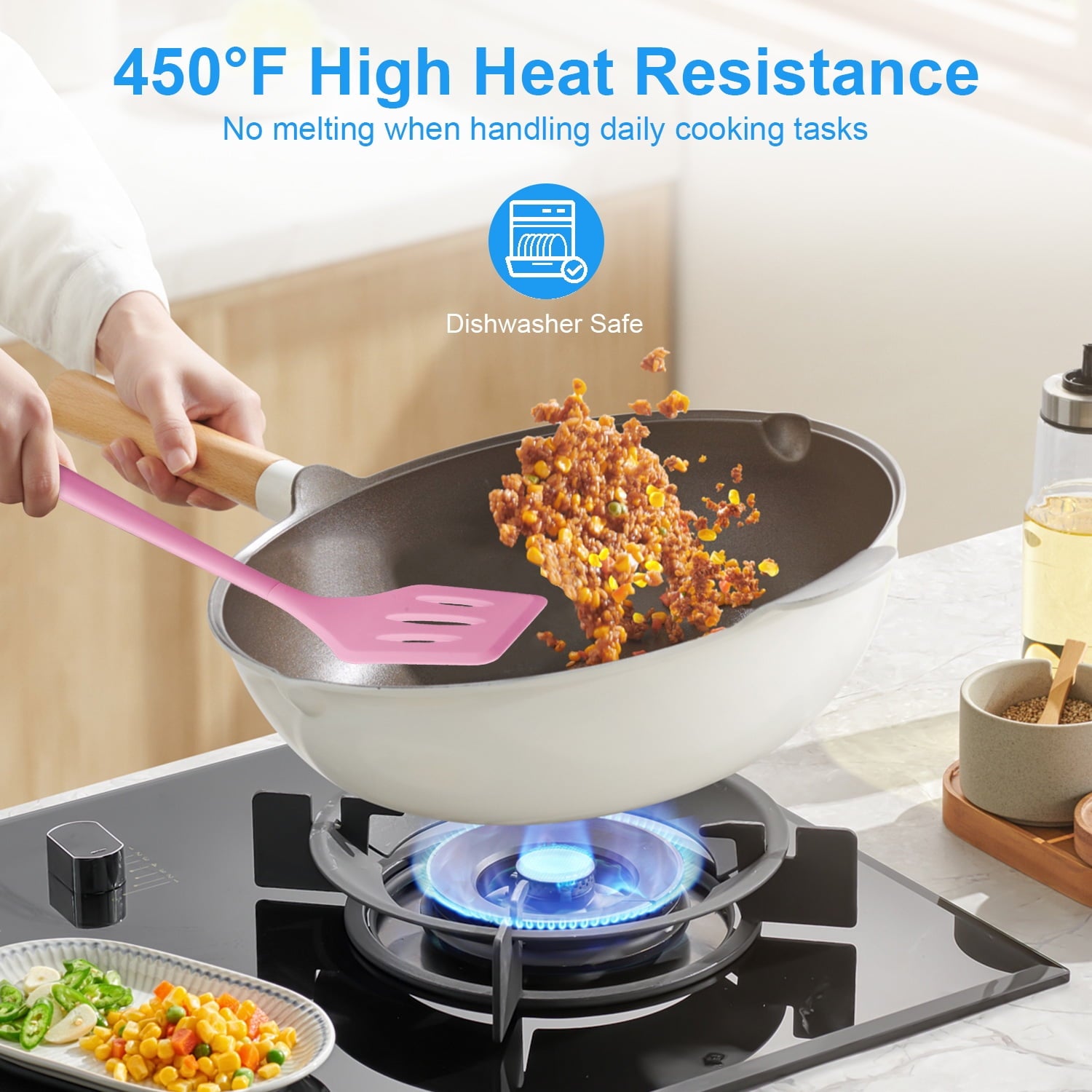 Silicone Cooking Utensils Sets, 5-Piece Kitchen Utensil Set Heat Resistant Non-stick Rubber Cookware Kitchen Silicone... - Image 5