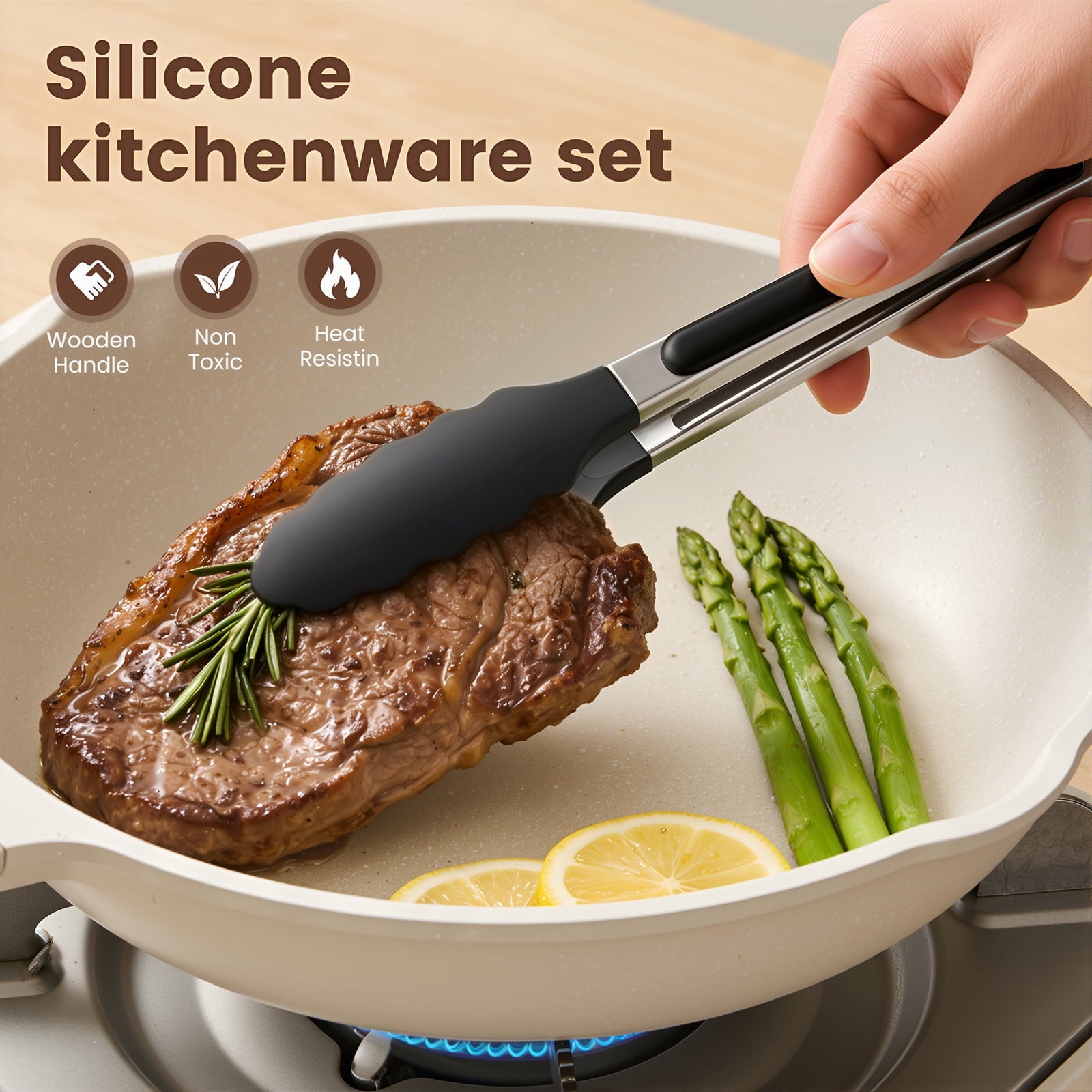 Silicone Cooking Utensils Set with Holder, 44 PCS Kitchen Utensils Set, Silicone Kitchen Gadgets Spatulas Set for Non... - Image 3