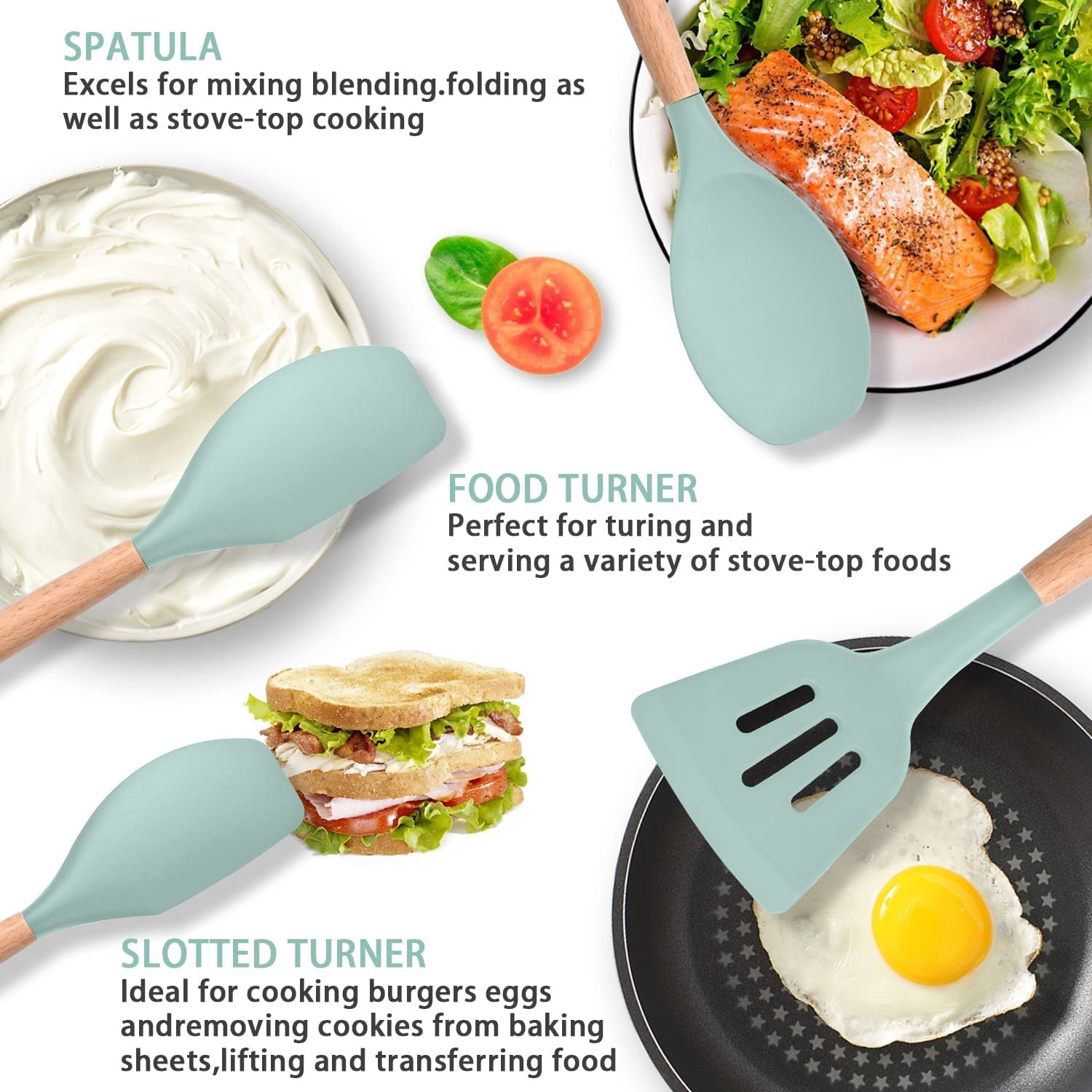 Silicone Cooking Utensil Set, Fungun Non-stick Kitchen Utensil 11 Pcs Cooking Utensils Set, Heat Resistant Cookware - Image 5