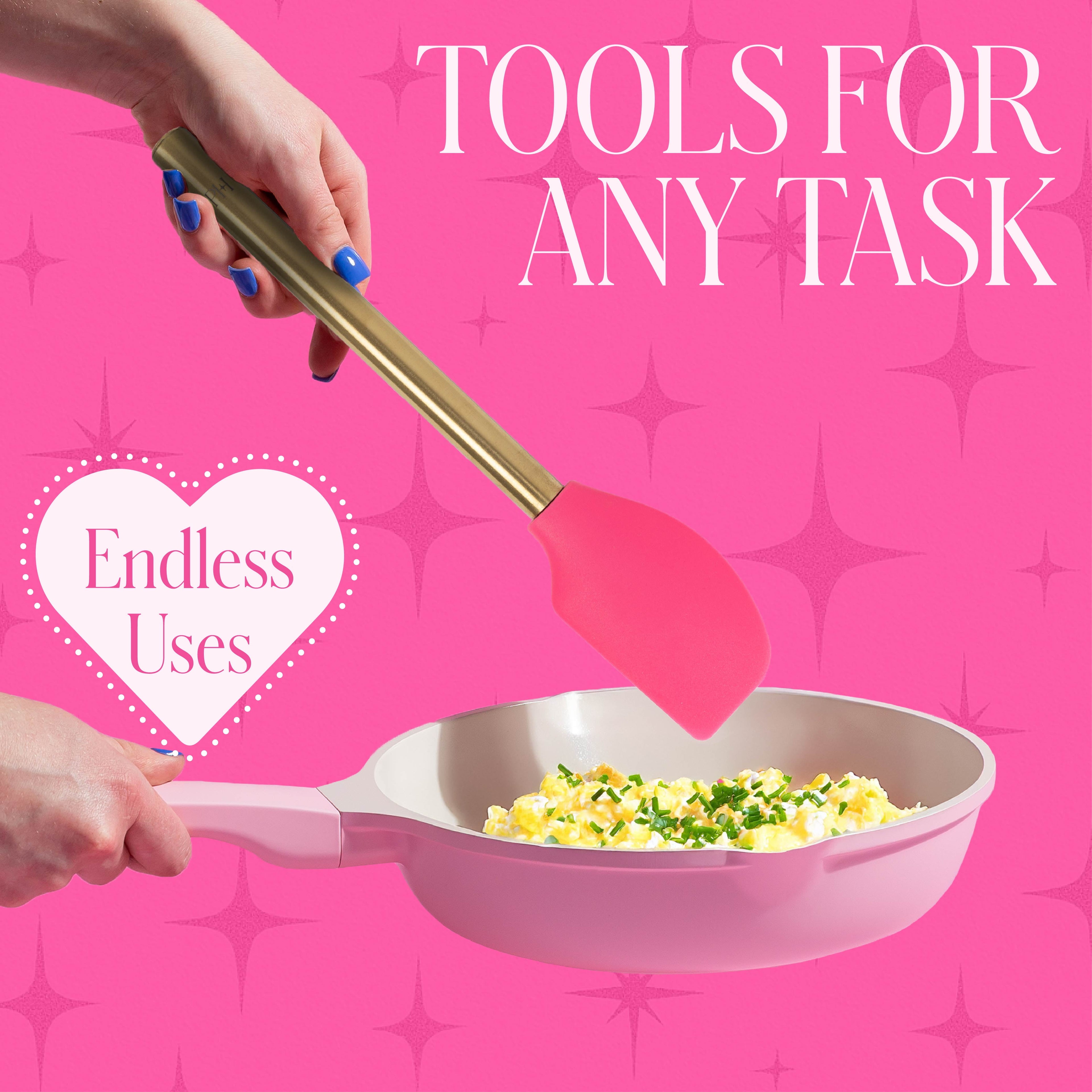 Paris Hilton 20-Piece Kitchen Gadget Set, Heart-Shaped Measuring Cups & Spoons, Silicone Tools & Bag Clips, Dishwasher Safe, Pink - Image 4