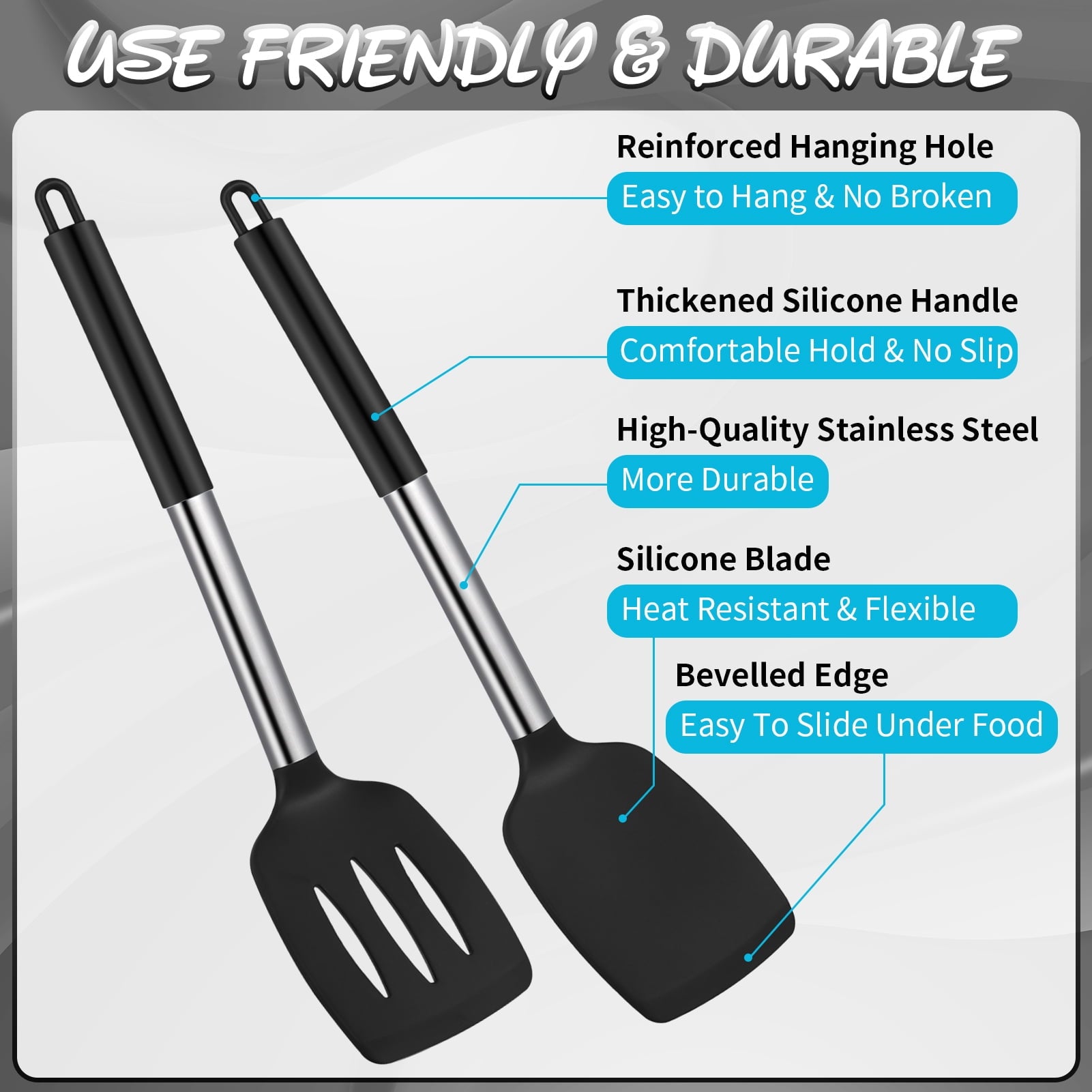 Silicone Cooking Spatulas and Spoons, 4 Pack Heat Resistant Silicone Cooking Utensils Set, Non-stick Large Kitchen Si... - Image 4