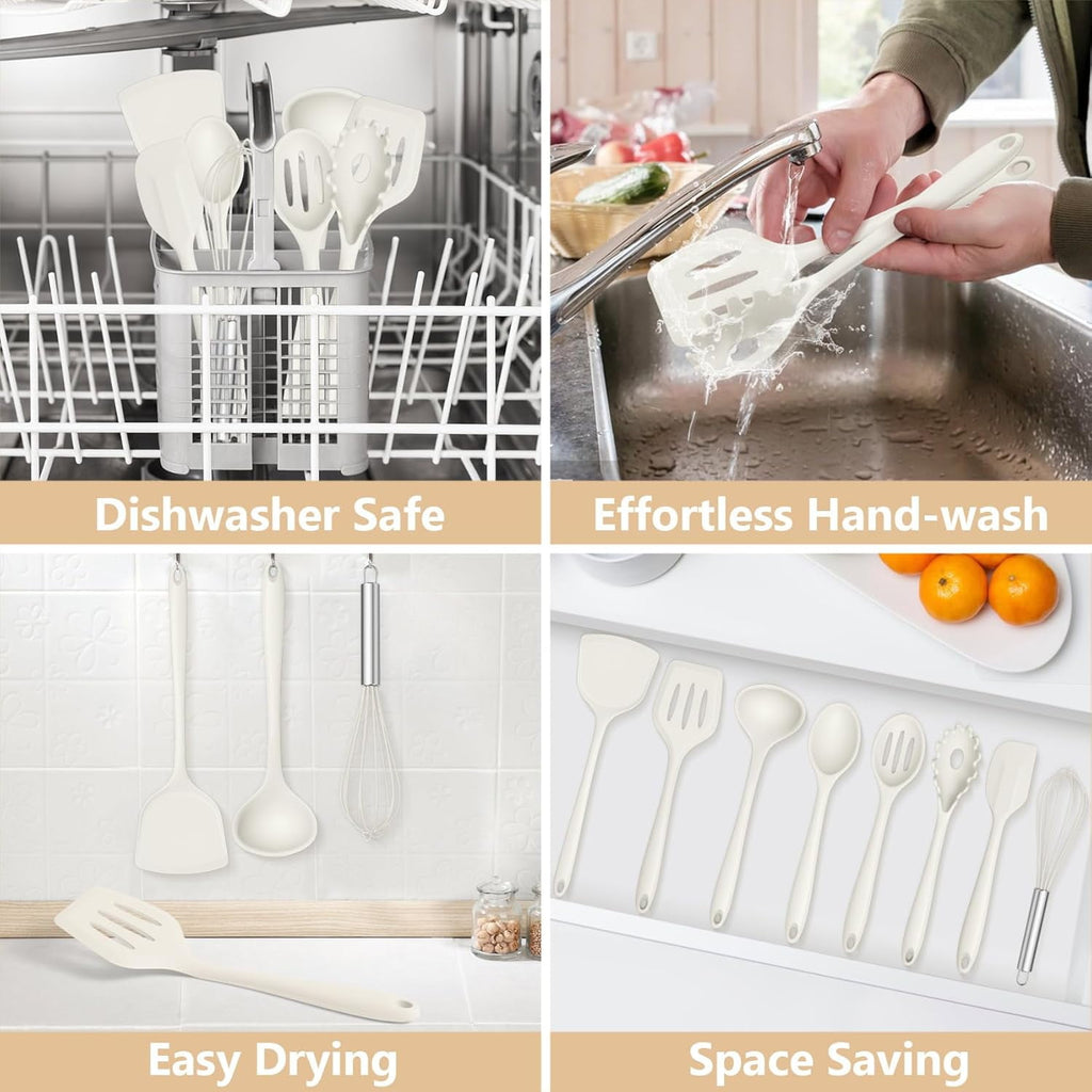 8 count Utensils - Kitchen Silicon Utensils Set, Turner, Spatula, Spoon, Whisk, Kitchen Gadgets Tools for Nonstick Co... - Image 6
