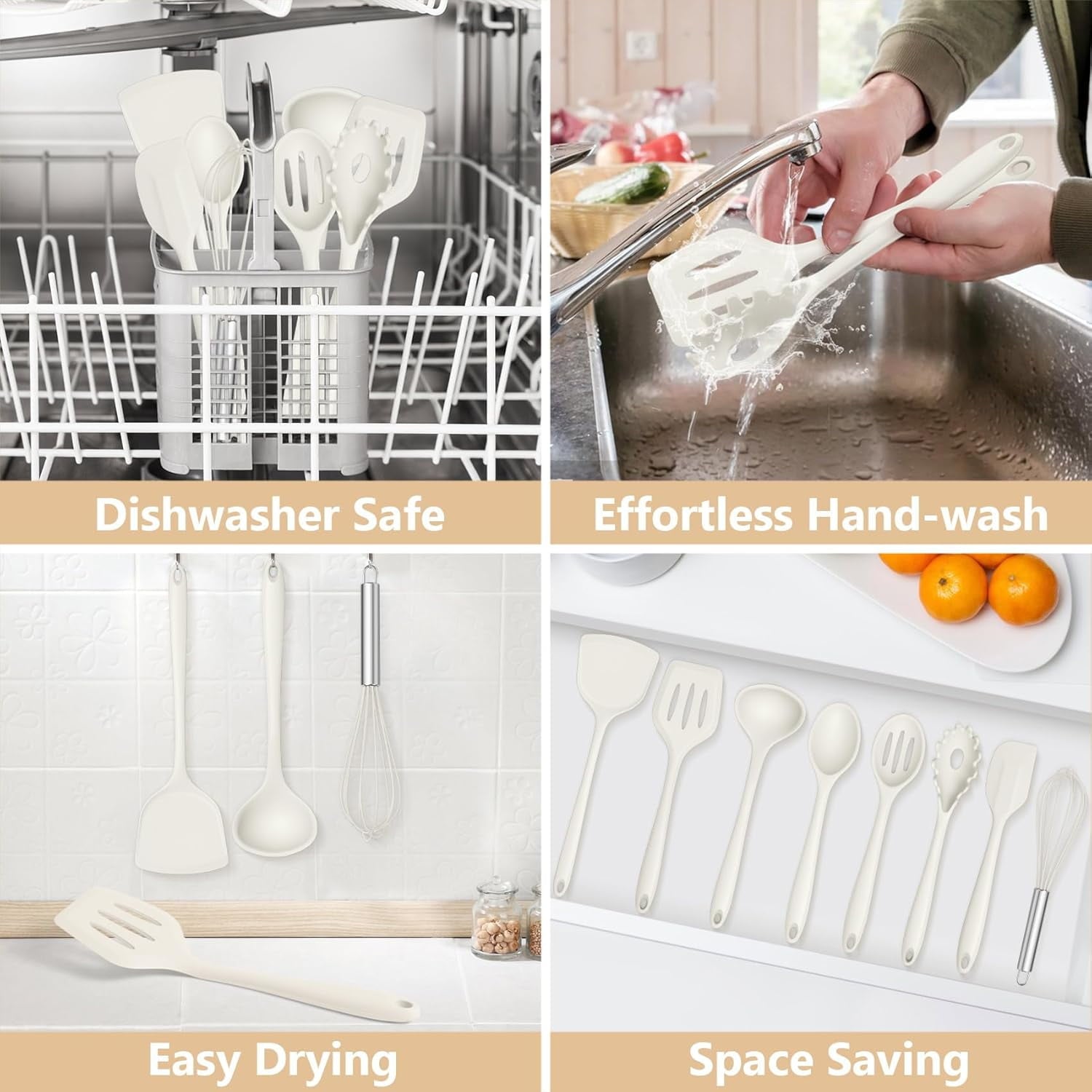 8 count Utensils - Kitchen Silicon Utensils Set, Turner, Spatula, Spoon, Whisk, Kitchen Gadgets Tools for Nonstick Co... - Image 6