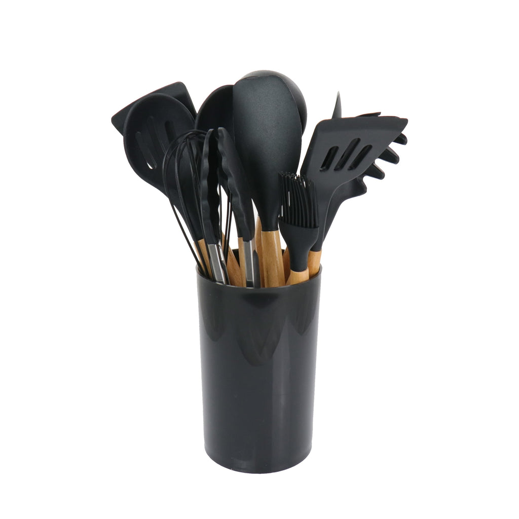 Black 12 Piece Silicone and Wood Cooking Utensils - Image 5