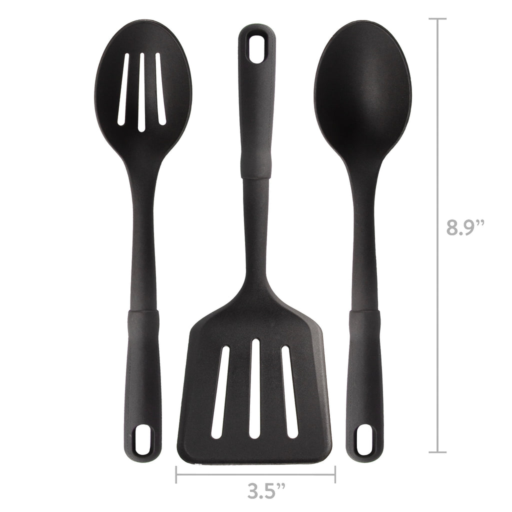 (4 pack) Mainstays 3-Piece Kitchen Utensil Set, Slotted Spatula, Slotted Spoon and Solid Spoon, Black, Nylon - Image 4