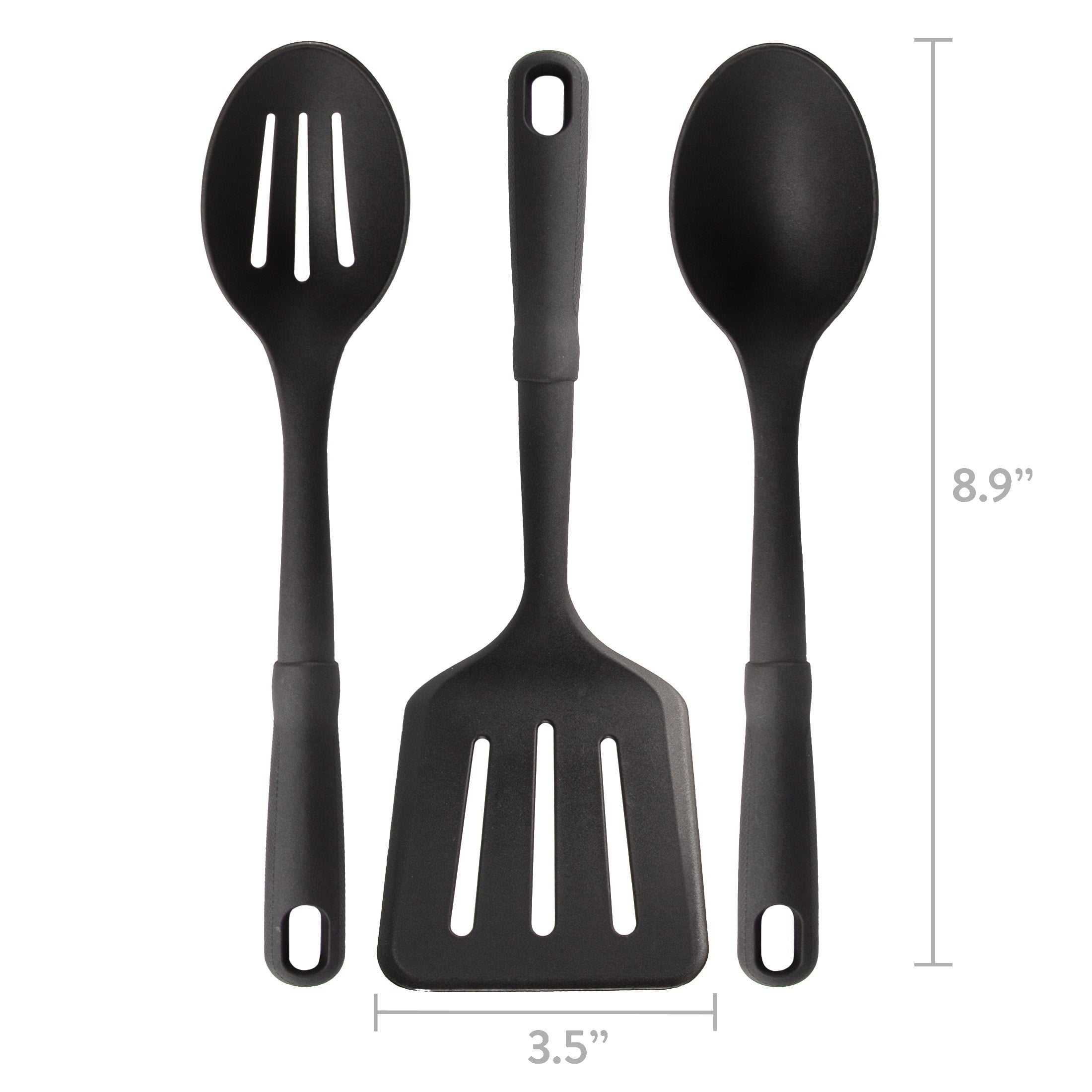 (4 pack) Mainstays 3-Piece Kitchen Utensil Set, Slotted Spatula, Slotted Spoon and Solid Spoon, Black, Nylon - Image 4