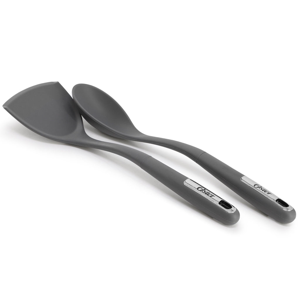 Oster Ridgecrest 2 Piece Silicone Kitchen Tool Serving Spoon and Turner Set in Gray - Image 2