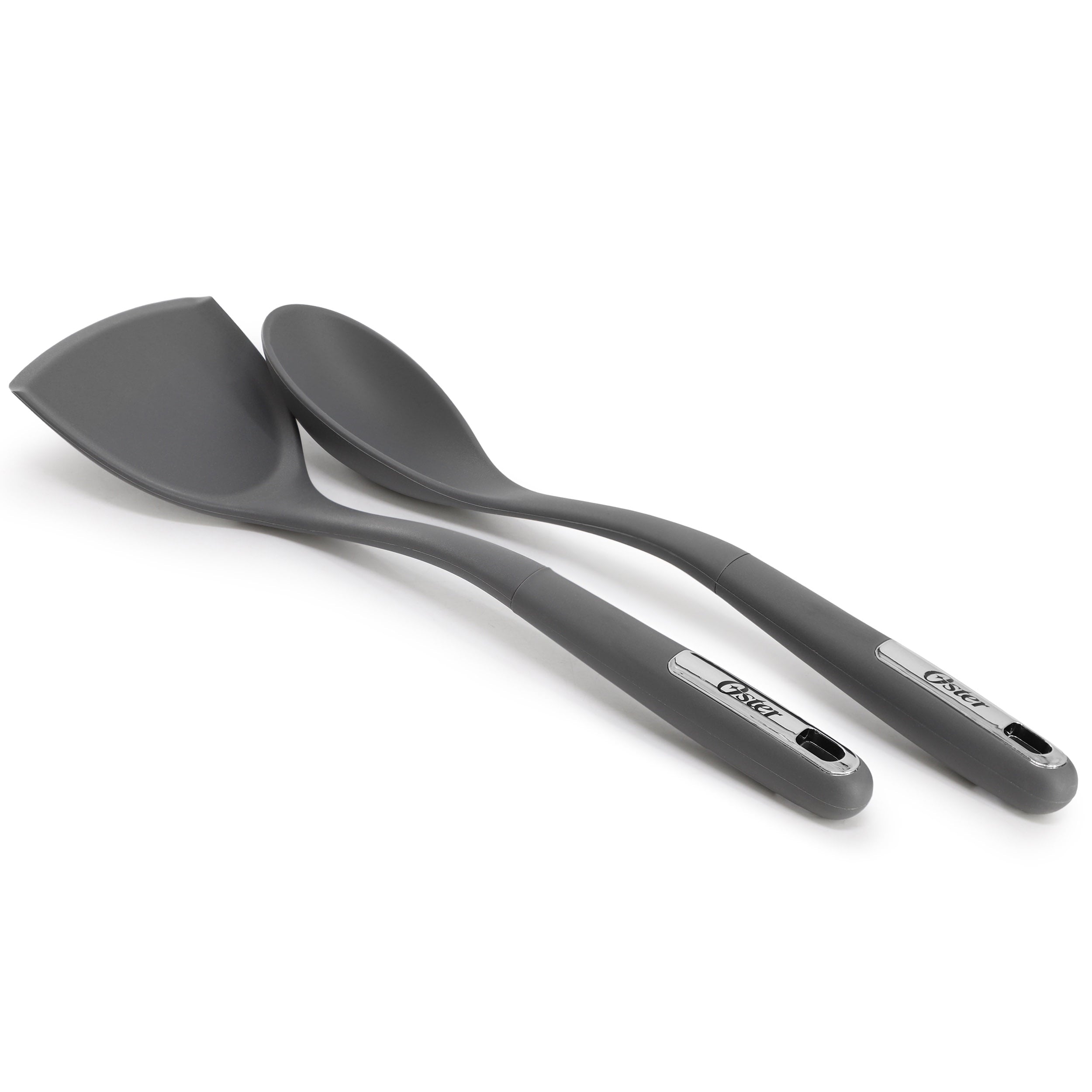 Oster Ridgecrest 2 Piece Silicone Kitchen Tool Serving Spoon and Turner Set in Gray - Image 2