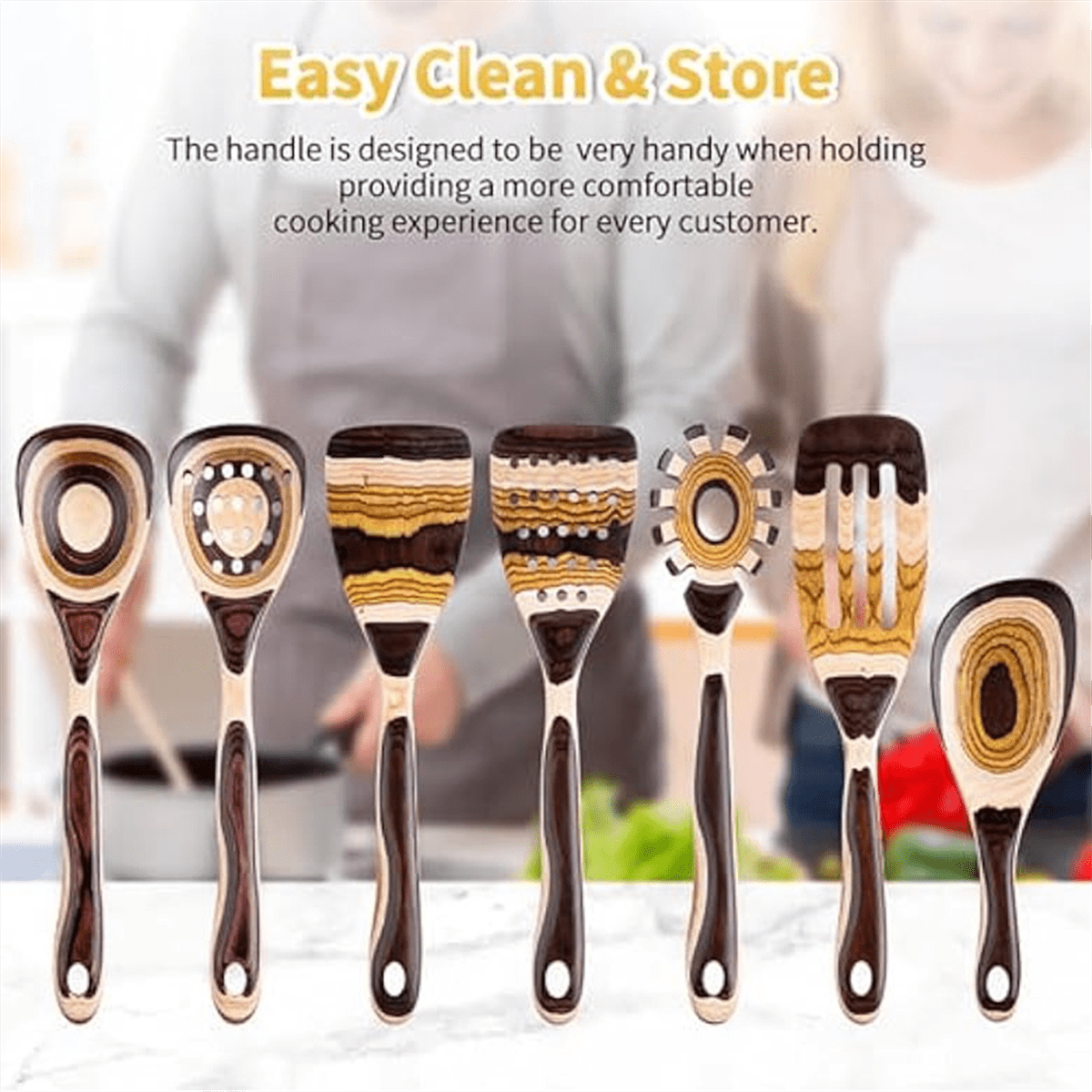7Pcs Set, Eco-Friendly, Wooden Spoon for Cooking, Wooden Utensil for Cooking - Image 3