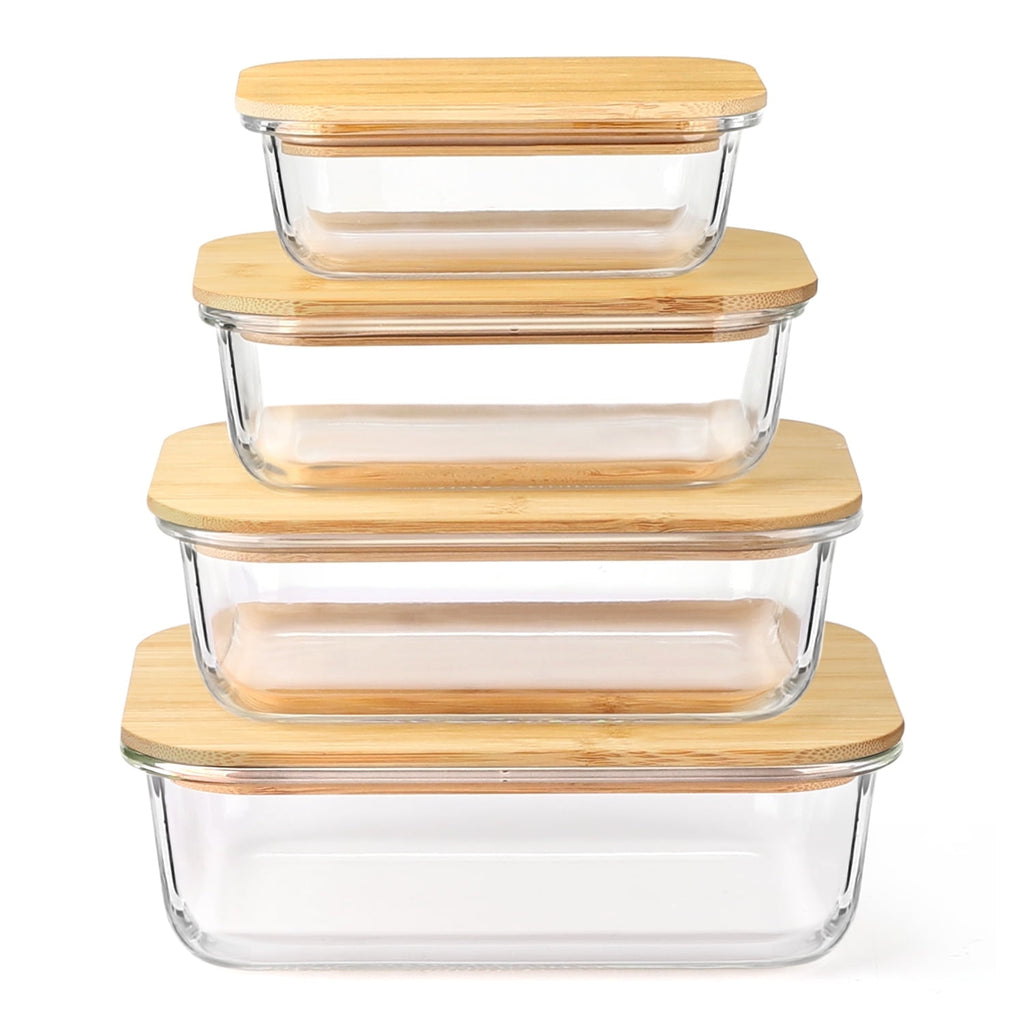 8 Pcs Glass Food Storage Containers with Bamboo Lids, Meal Prep Glass Containers Bento Lunch Box, Safe for Microwave,...