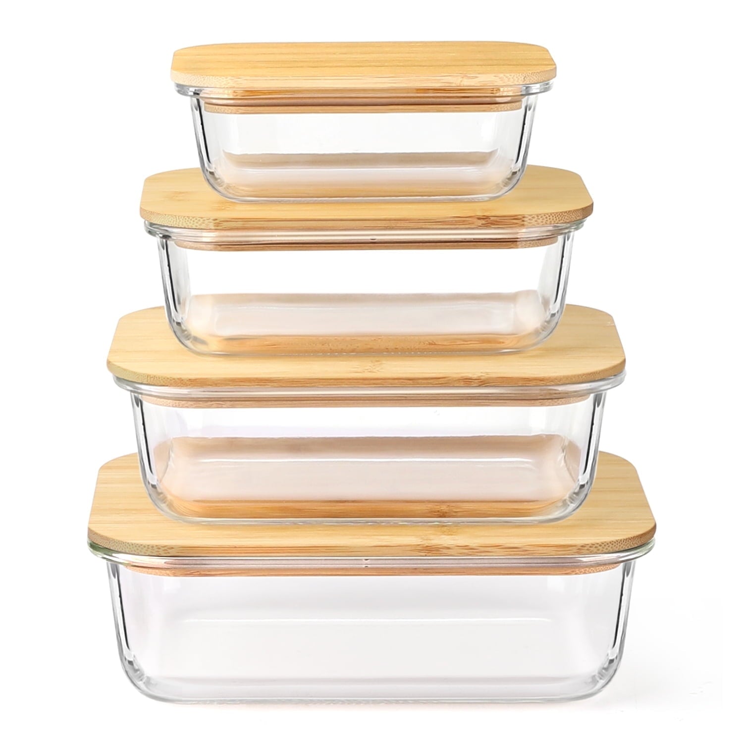8 Pcs Glass Food Storage Containers with Bamboo Lids, Meal Prep Glass Containers Bento Lunch Box, Safe for Microwave,...