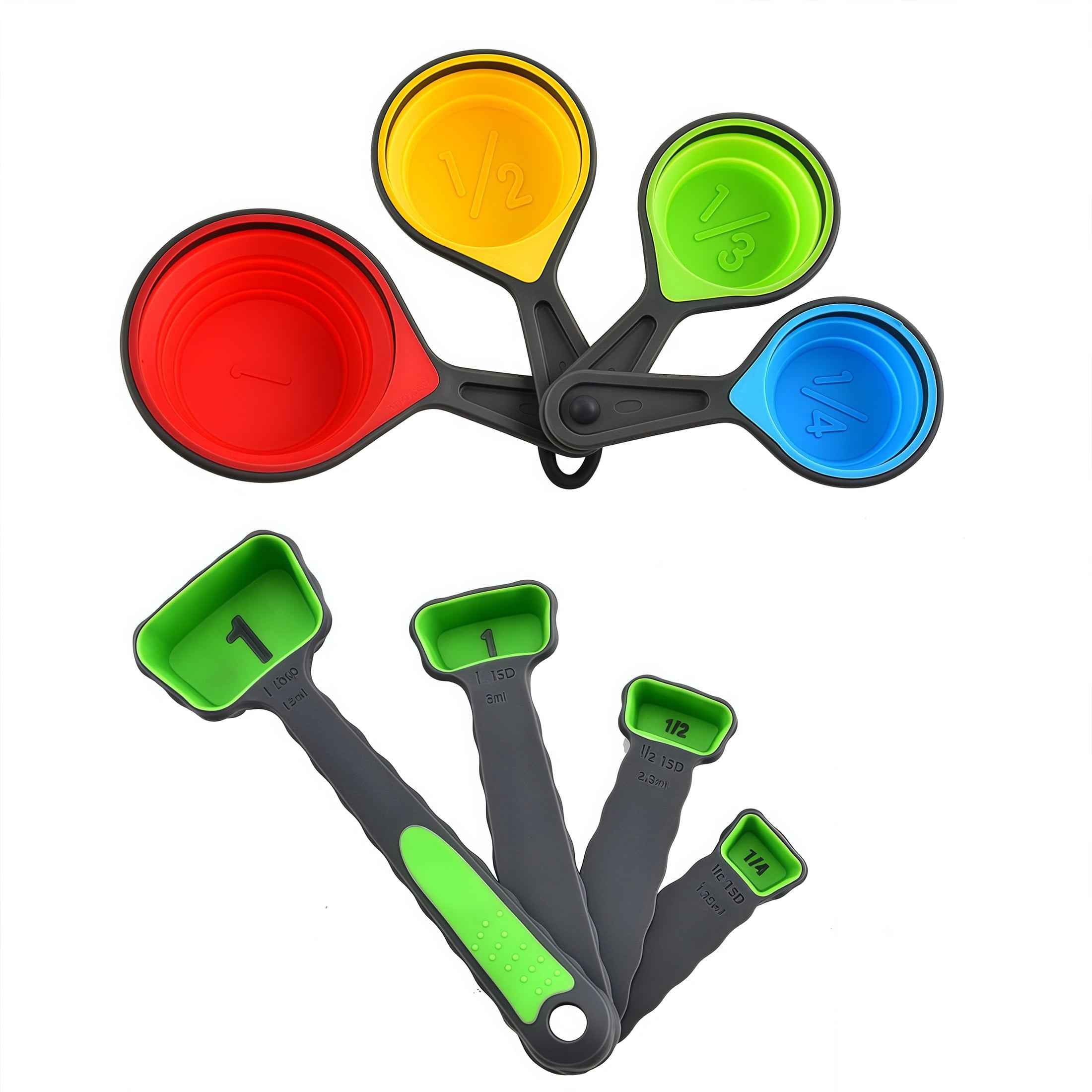 8-Piece Silicone Measuring Cups and Spoons Set Kitchen Tools for Baking, Cooking, Liquid & Dry Ingredients Space Savi...