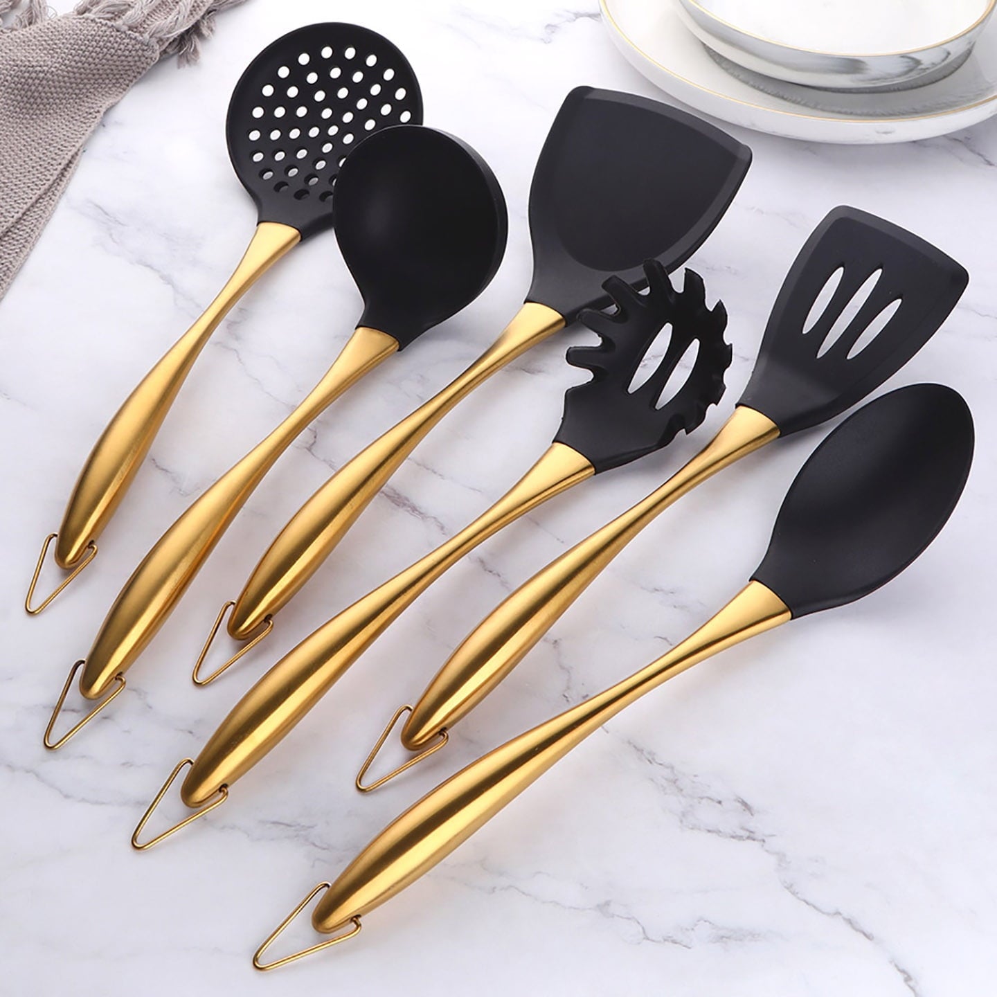 Silicone Cooking Utensils Set, 6-Piece Non-Stick Kitchen Utensil Set with Titanium Stainless Steel Handles & Holder, Spatula, Spoon, Tongs f - Image 3