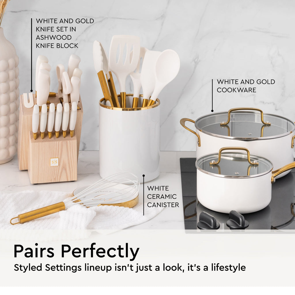 White Silicone and Gold Cooking Utensils Set - Image 4