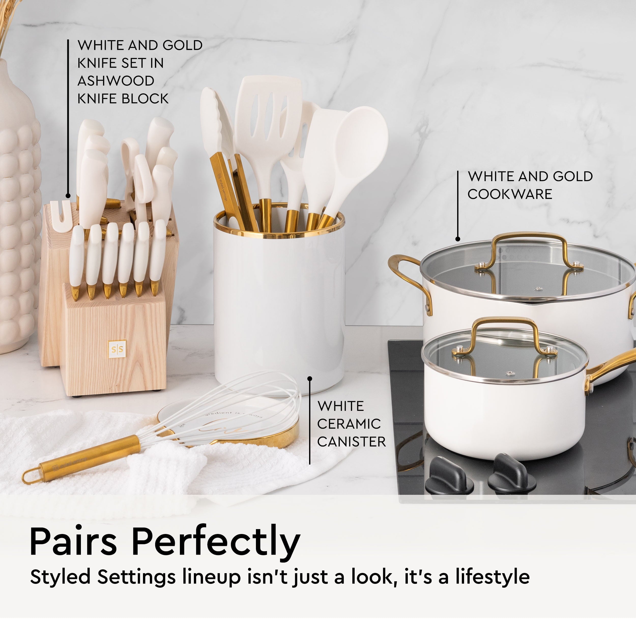 White Silicone and Gold Cooking Utensils Set - Image 4