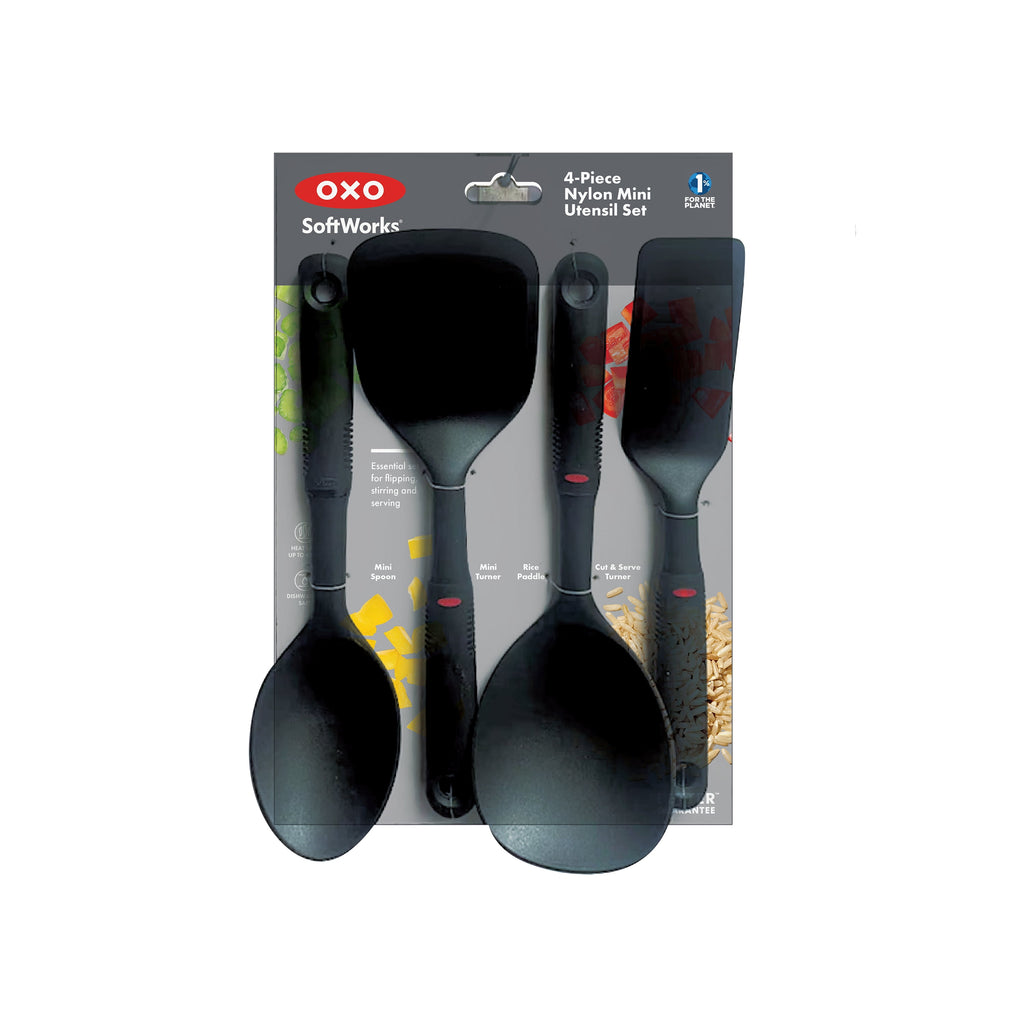 4-Piece Nylon Mini Utensil Set, Black Turner, Spoon, Rice Paddle & Server - Image 6