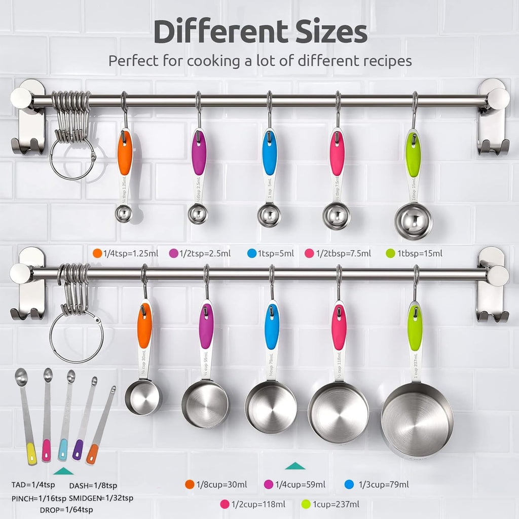 Stainless Steel Measuring Cups and Spoons Set of 15, 5 Stainless Steel Nesting Measuring Cups & 5 Spoons, 5 Mini Measuring Spoons Nesting Me - Image 5