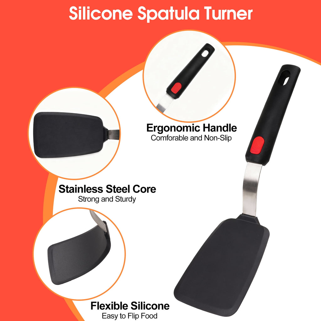 Silicone Spatula Turner, 600F Heat Resistant Silicone Spatula Turner Flipper for Cooking, Non Stick and Non Scratch,Qissep Kitchen Utensils - Image 3