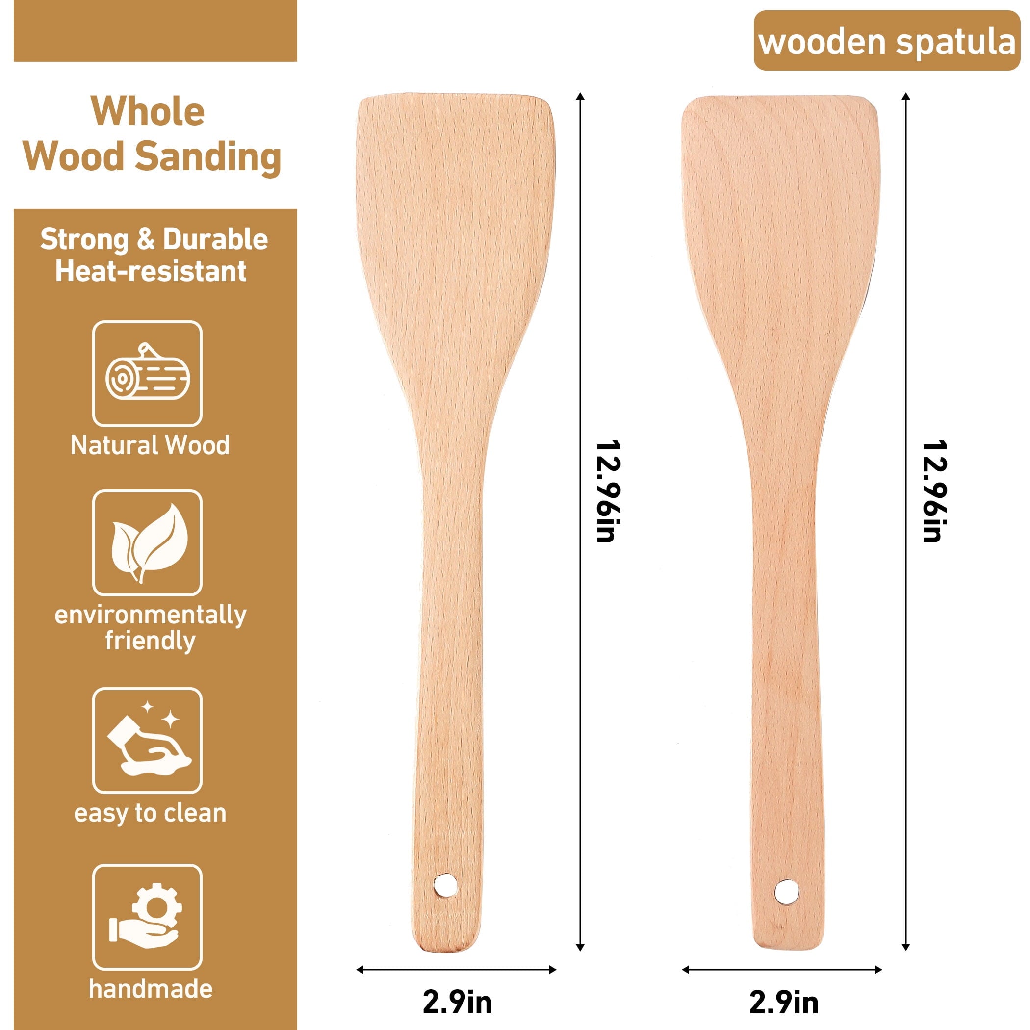 HEFILD Wooden Spatulas 2-Pack for Cooking, Nonstick, Long Handle Utensils - Image 2
