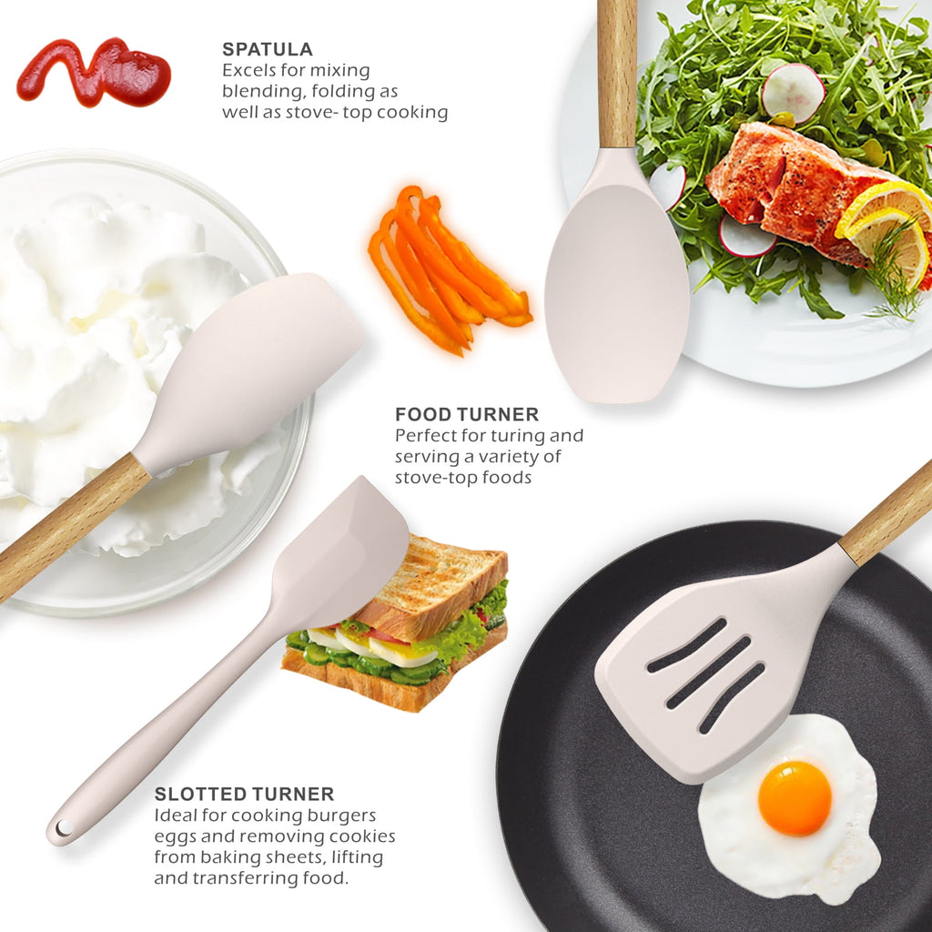Silicone Cooking Utensils Set - Heat Resistant Silicone Kitchen Utensils for Cooking,Kitchen Utensil Spatula Set w Wo... - Image 3