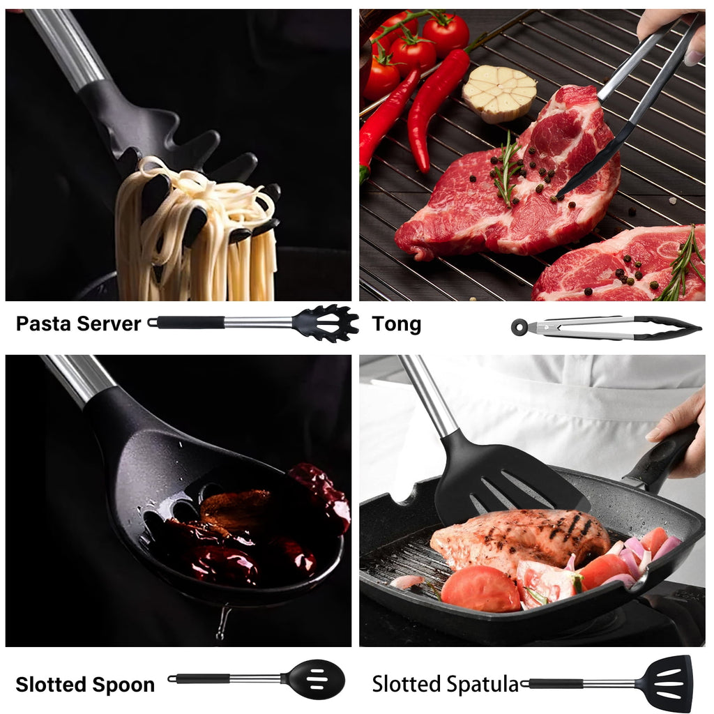 Silicone Cooking Utensils Set, 26 Pcs, Heat Resistant Kitchen Utensils Set, Black - Image 5