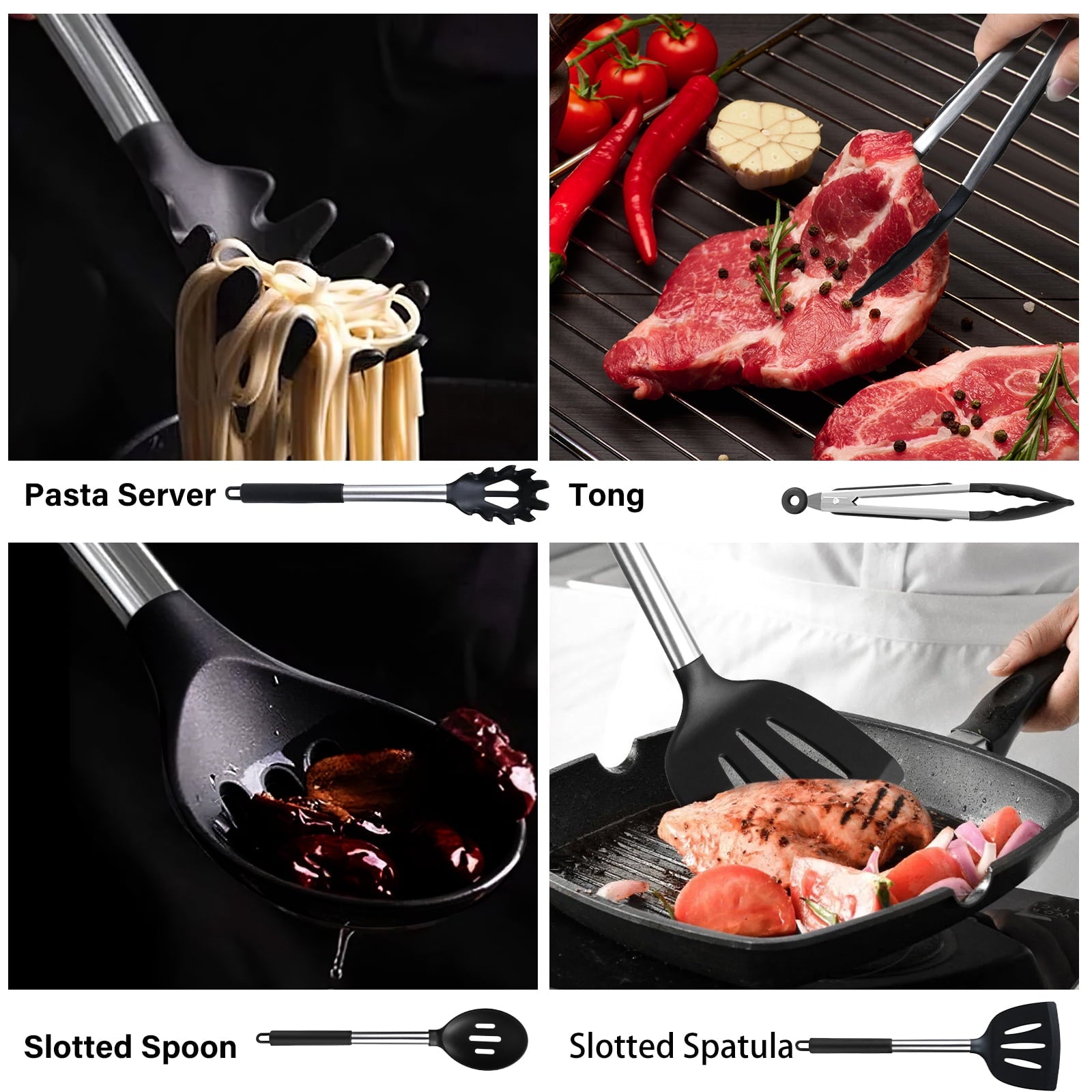Silicone Cooking Utensils Set, 26 Pcs, Heat Resistant Kitchen Utensils Set, Black - Image 5