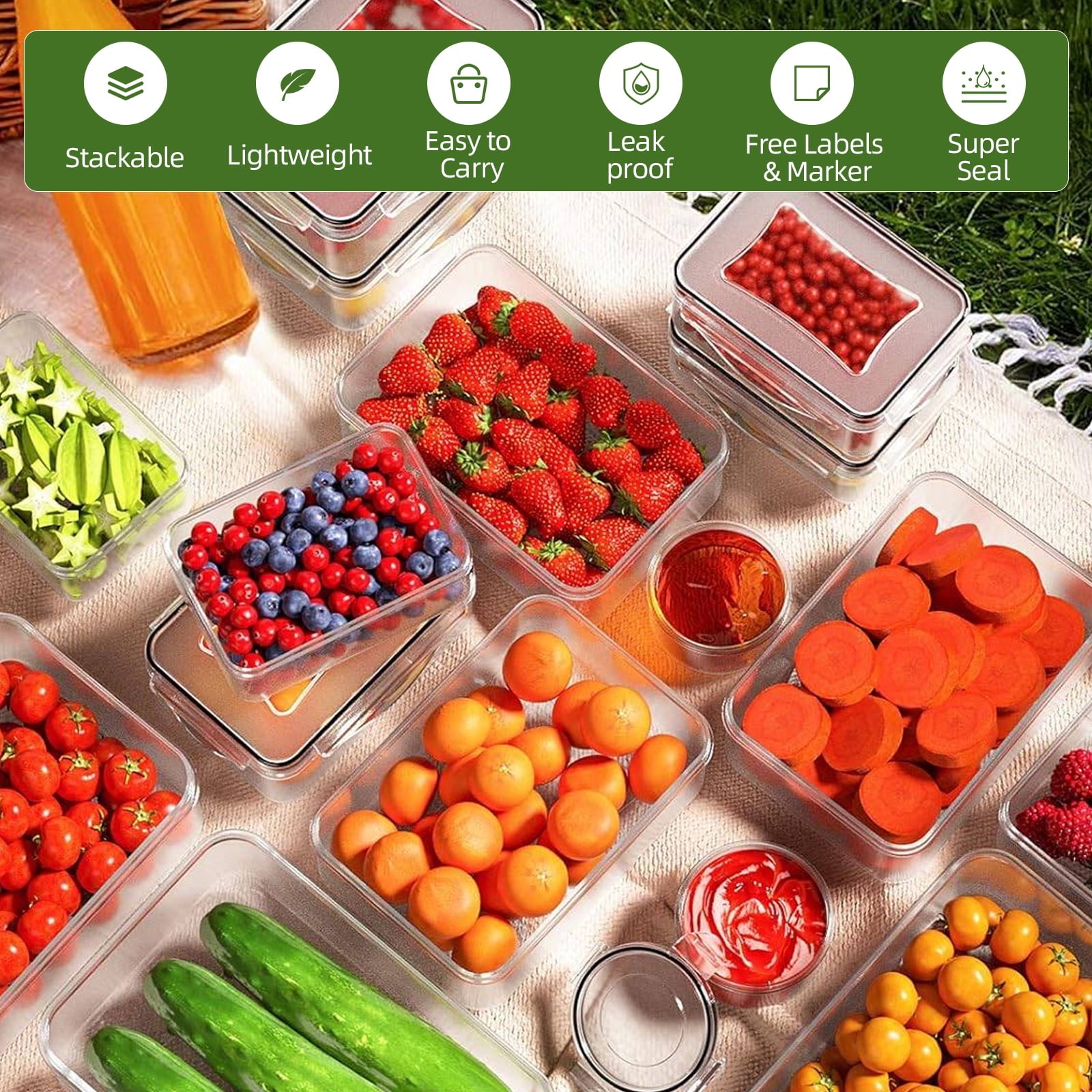 50 Pcs Food Storage Containers with Lids, Plastic Containers Kitchen Organizers and Storage(24 Containers + 24 Lids) - Image 3