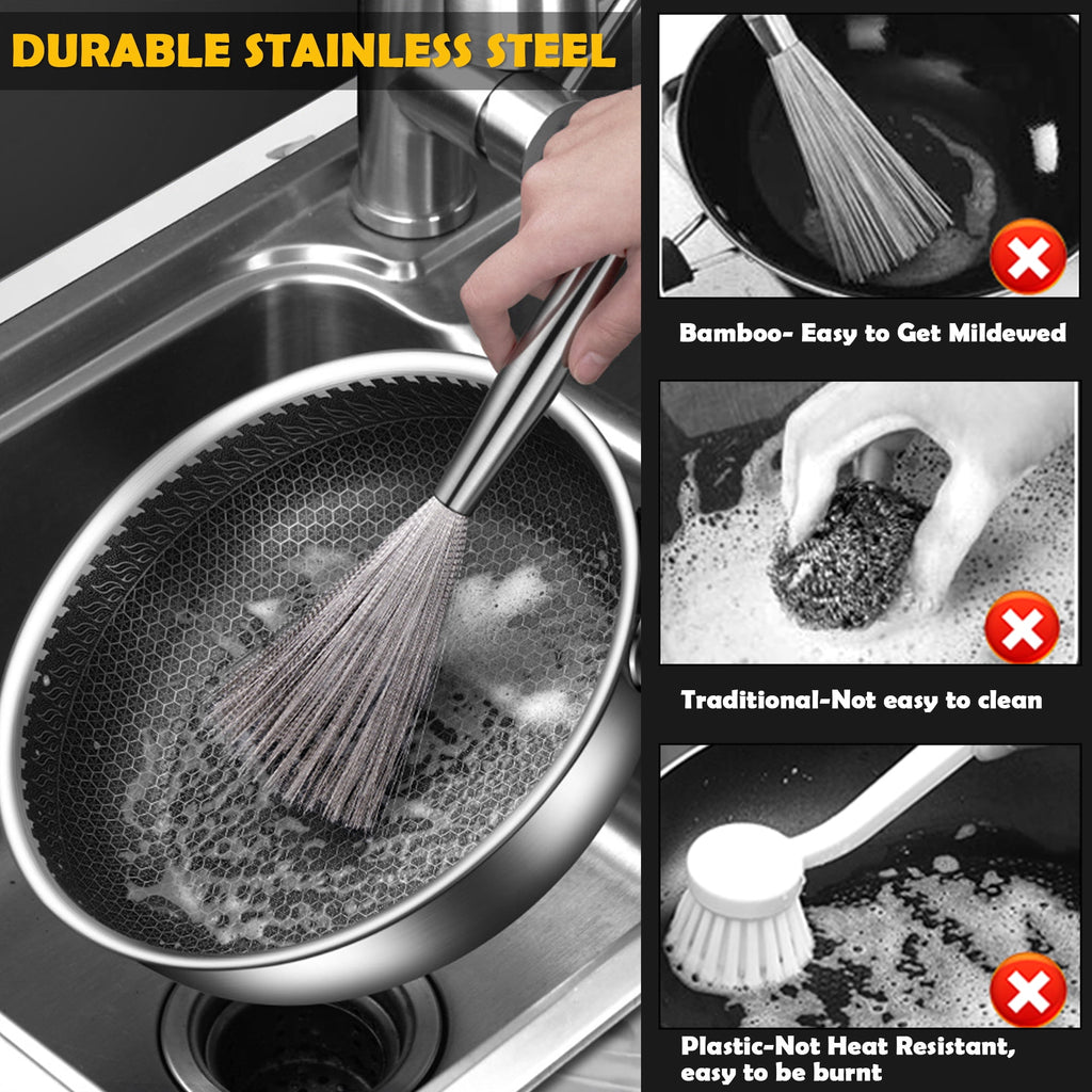 Stainless Steel Dish Brush for Pot, DIIG Scrub Brush Cleaner with Flexible Wavy Wires for Dishes Wok Pan Pot Stoves Cookware - Image 5