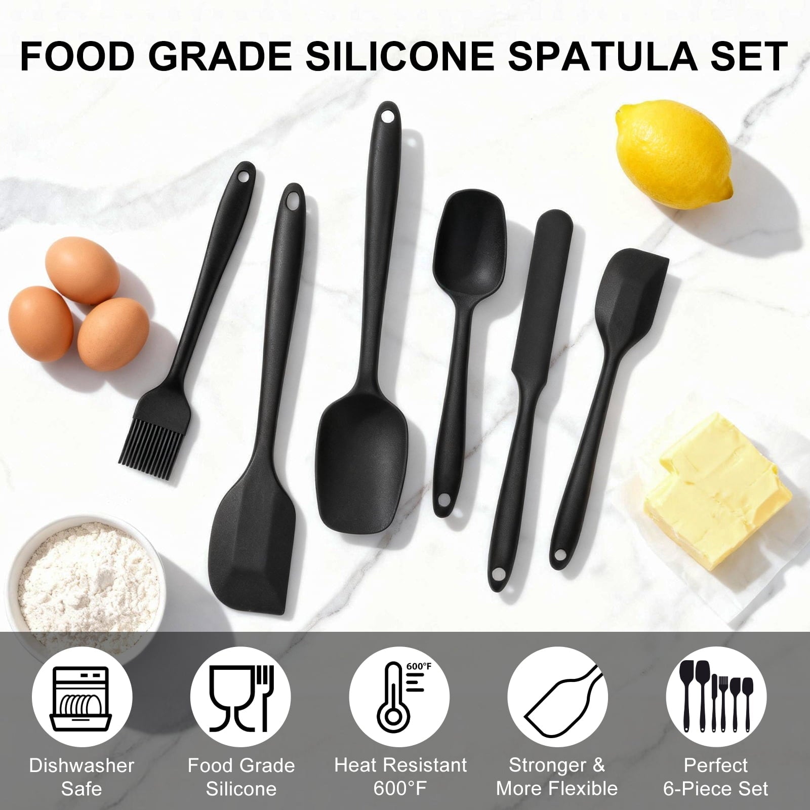 6 Pack Silicone Spatula Set – Heat Resistant up to , Non-Stick Kitchen Utensils for Baking, Cooking, Mixing, Dishwash... - Image 3