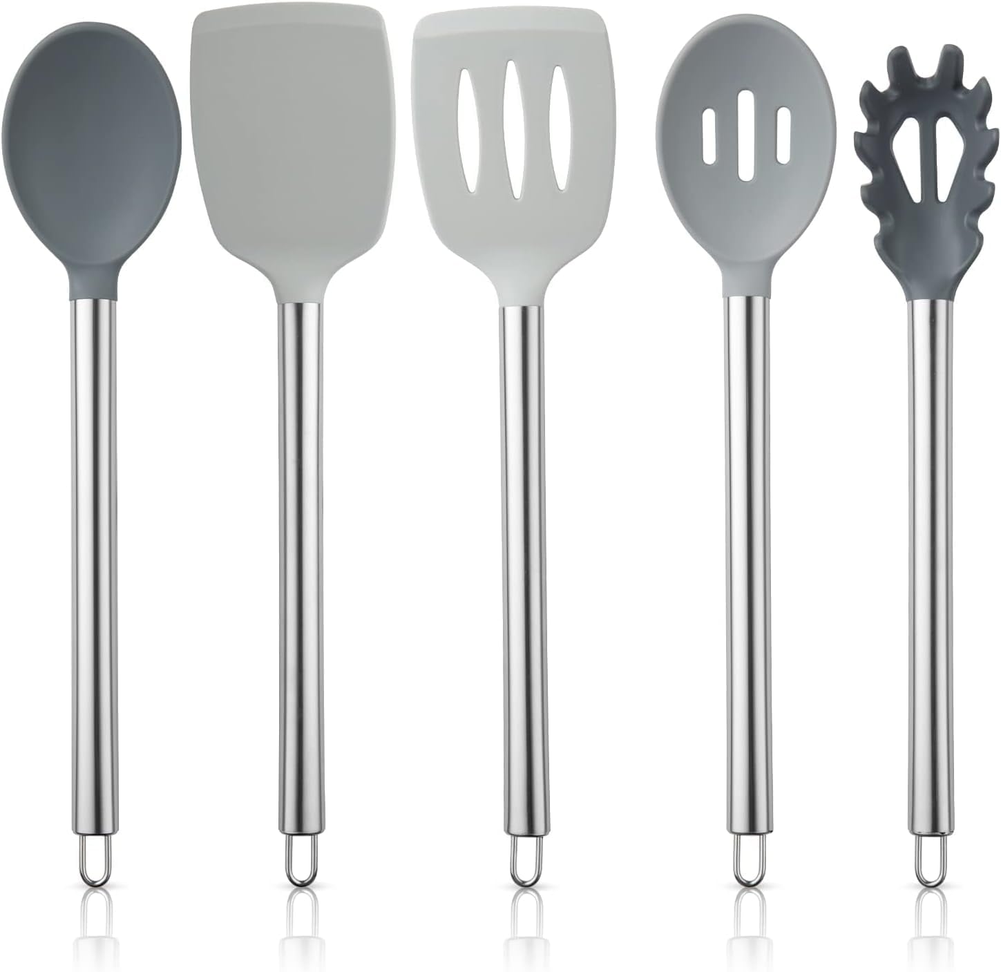 Kitchen Utensil Set, Easy to Clean Silicone Kitchen , for Nonstick Cookware, Kitchen Gadgets Set, 5 Pieces, Grey Ombre - Image 2