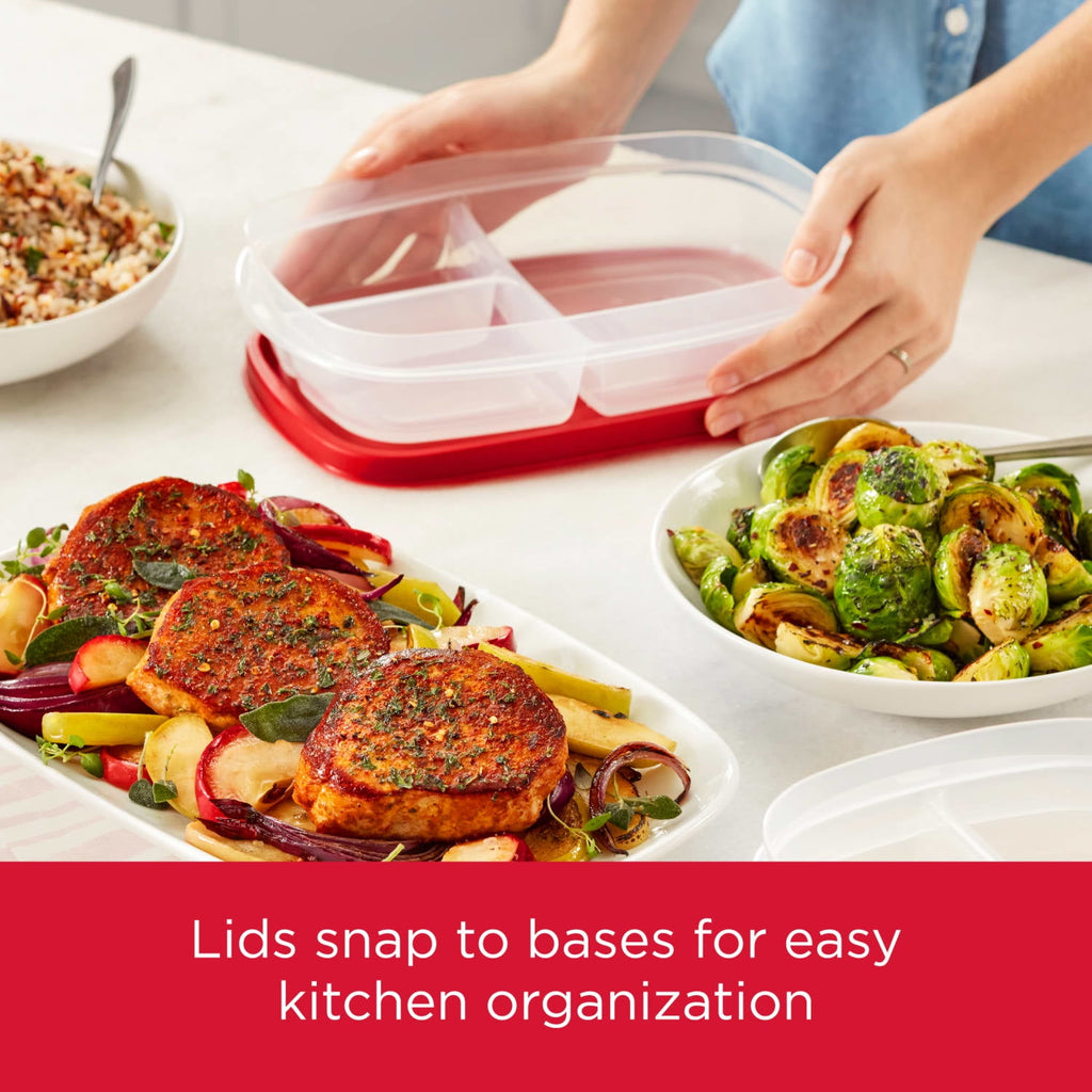 Lids 5 Pack Meal Prep Containers with 3 Compartments, Red, 5.1 Cups - Image 4