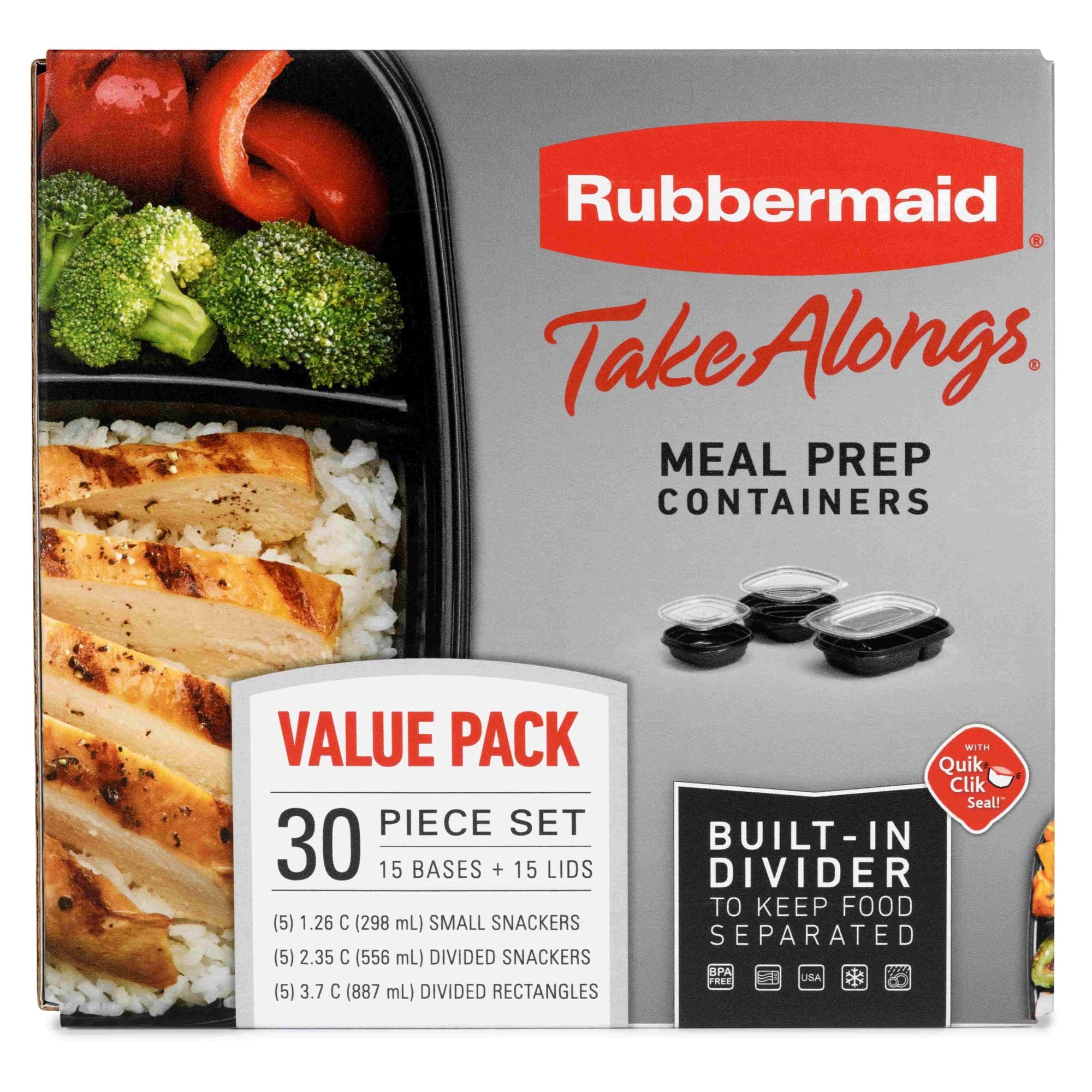 Rubbermaid TakeAlongs Meal Prep Food Storage Containers with Divided Base, 30 Pieces Value Pack - Image 2
