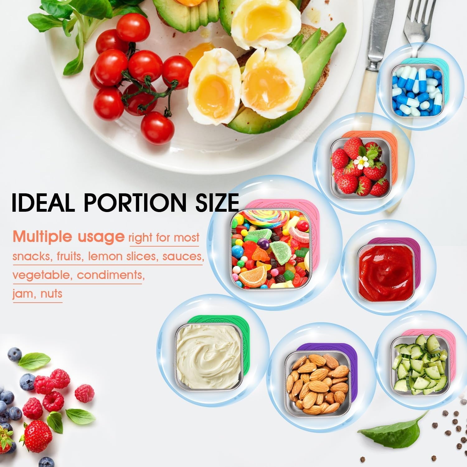 Hnrifc 6Pack 6oz Stainless Steel Snack Containers, Easy Open Leak Proof Food Storage with Silicone Lids, Stackable Small Portion Lunch Box f - Image 3
