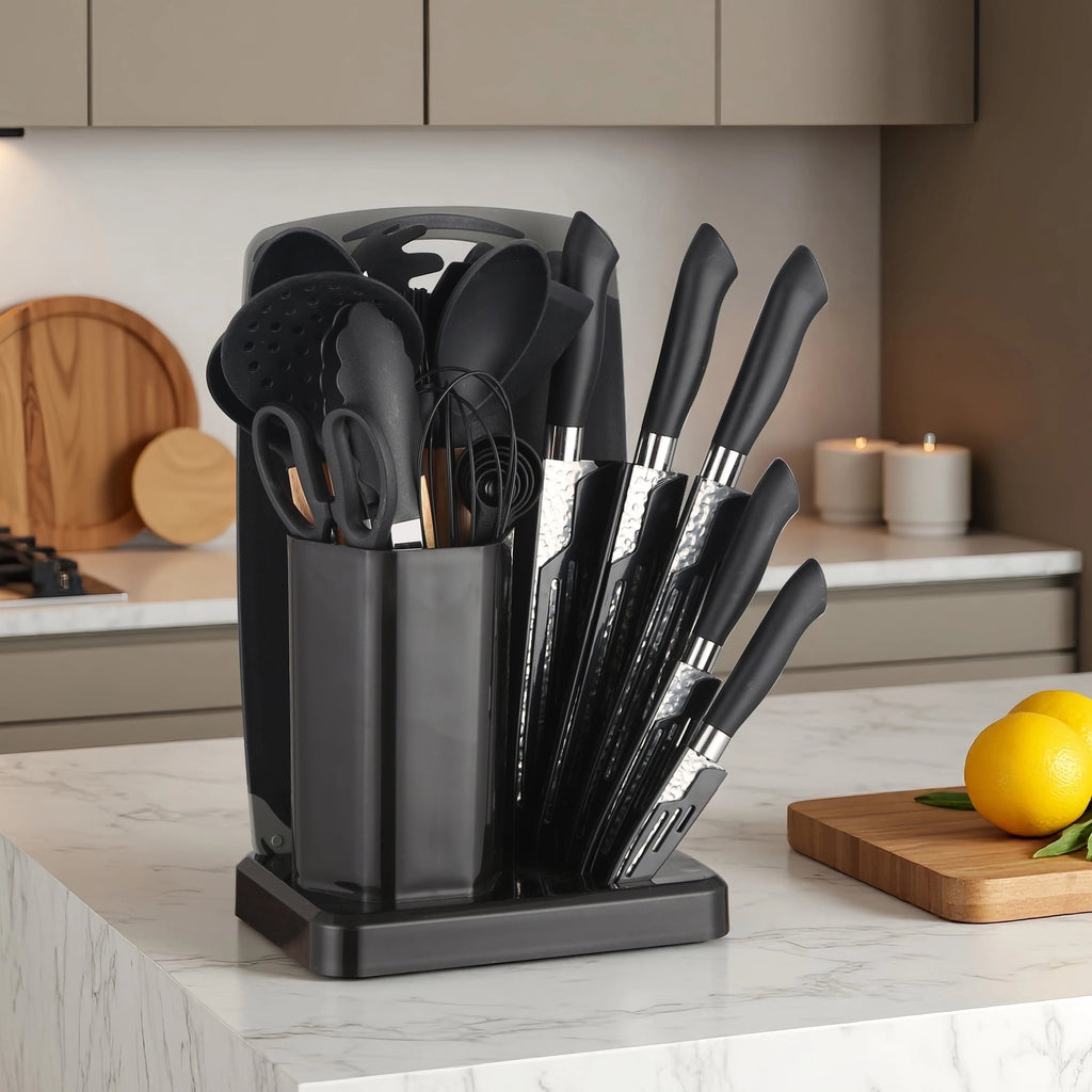 23 PCS Silicone Utensils Kitchenware Set with Removable Knife Cover, Non-Stick Heat Resistan Tools-Black - Image 3