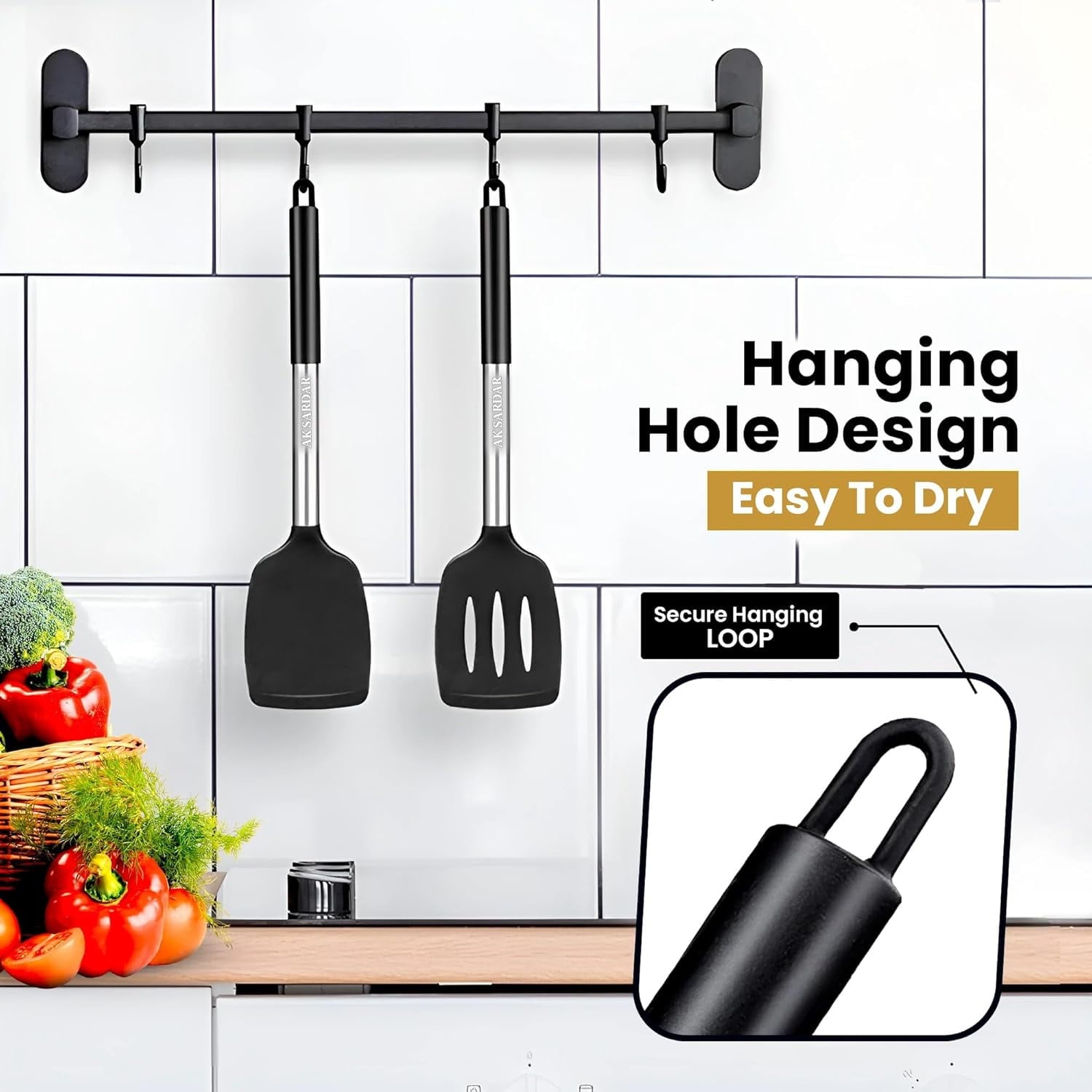Behome 2 Pack Spatulas, Non Stick Turners with Silicone Handle, High Heat Resistant BPA Free Cooking Utensils, for Fish, Eggs, Pancakes(Blac - Image 5