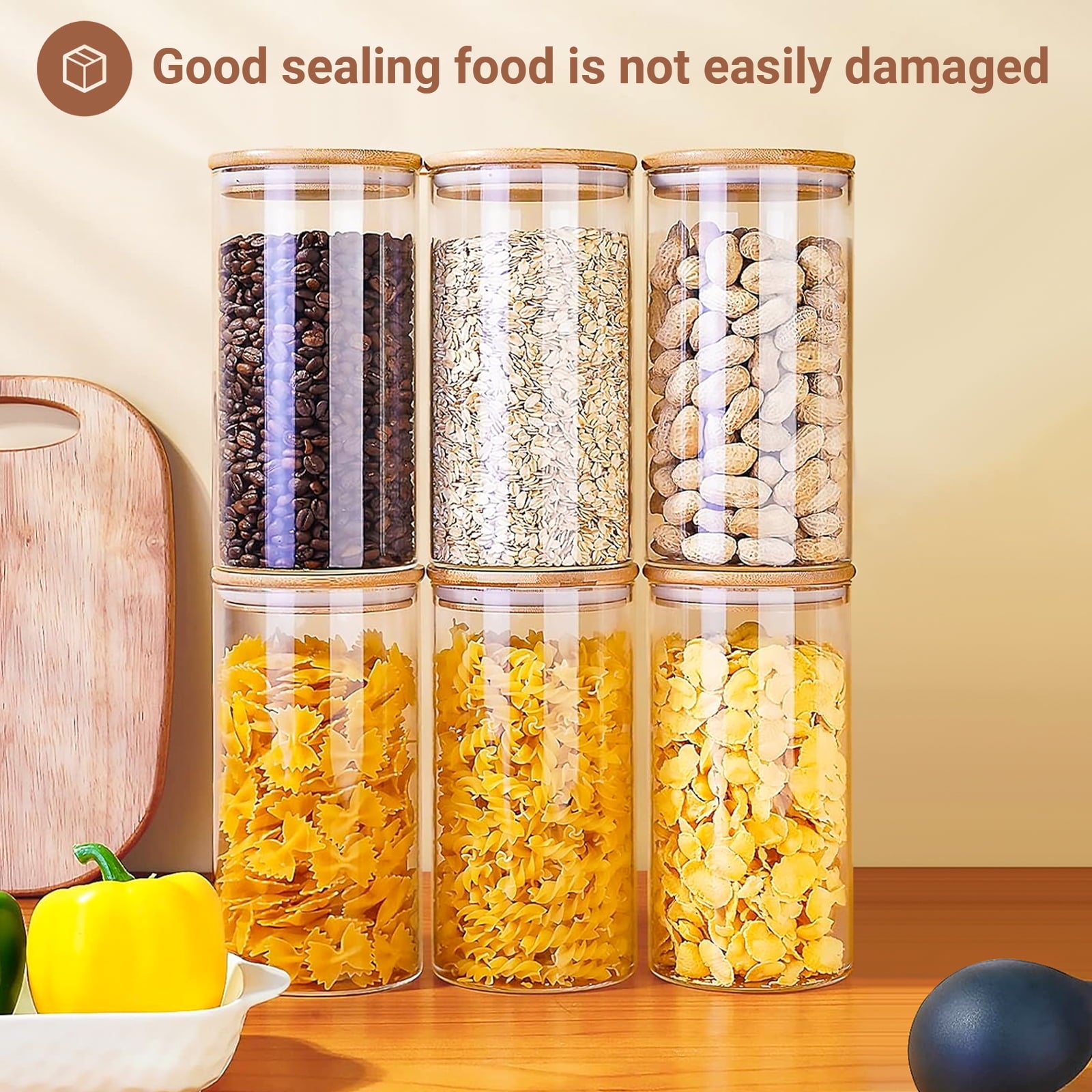 Glass Jar with Bamboo Lid: 6 Pack 25oz Airtight Food Storage Containers, Kitchen and Pantry Organizer for Coffee, Sug... - Image 4