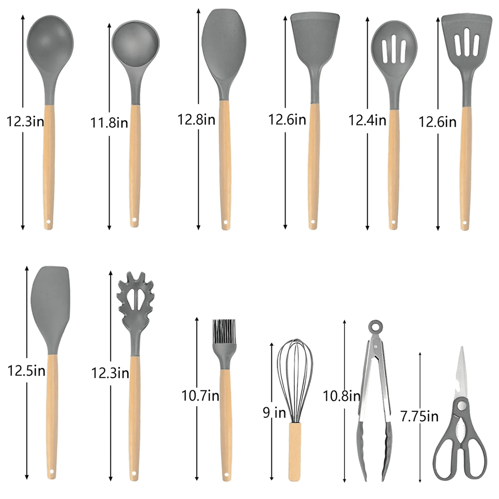 Silicone Cooking Utensils Set, 19Pcs Non-Stick Heat Resistant Kitchen Utensils Spatula Set with Stainless Steel Chef's Knife Set, Cooking, M - Image 2