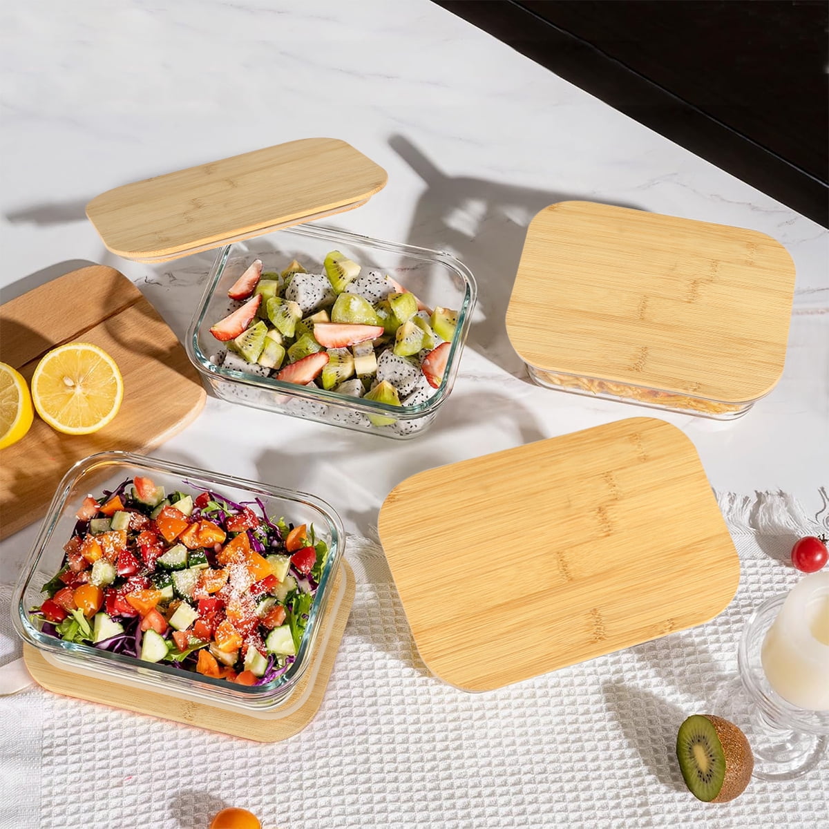 8 Pcs Glass Food Storage Containers with Bamboo Lids, Meal Prep Glass Containers Bento Lunch Box, Safe for Microwave,... - Image 6