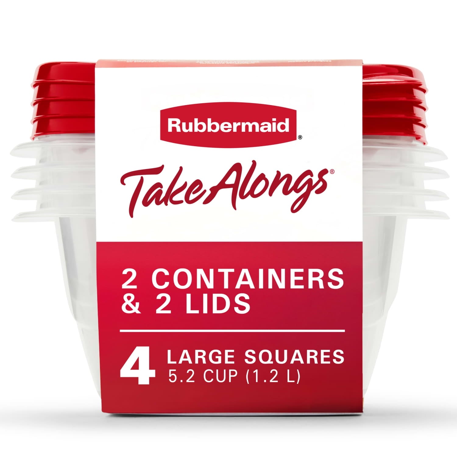 (4 pack) TakeAlongs 5.2-Cup Deep Square Food Storage Containers, Ruby Red, 4 pack - Image 2