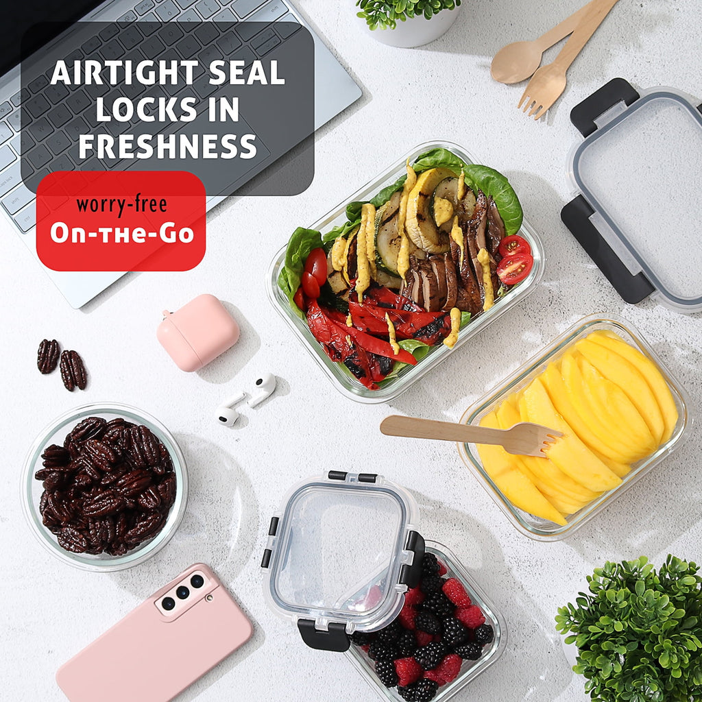 24pc Glass Food Storage Containers with Lids, Airtight Glass Meal Prep Containers, Oven, Microwave & Freezer Safe Gla... - Image 5
